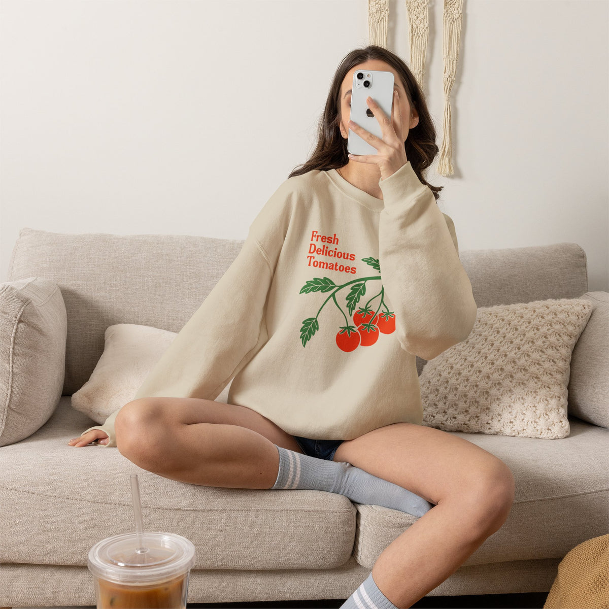 Tomato Crewneck Sweatshirt “Fresh Delicious Tomatoes” Vintage Farm Graphic