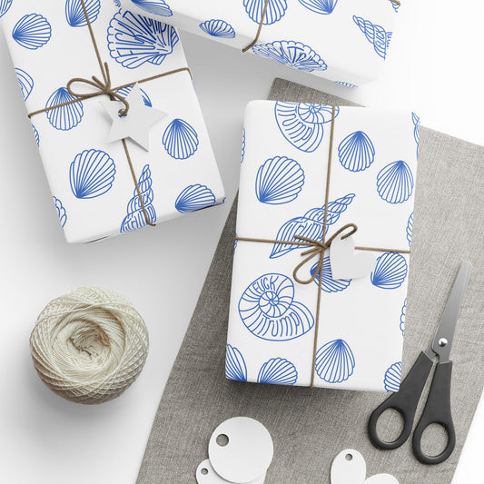 Slightly Subtle Coastal Ocean-Inspired Wrapping Paper, Elegant Nautical Gift Wrap, Shell Paper, Blue Wrapping, Perfect for Beach Lovers