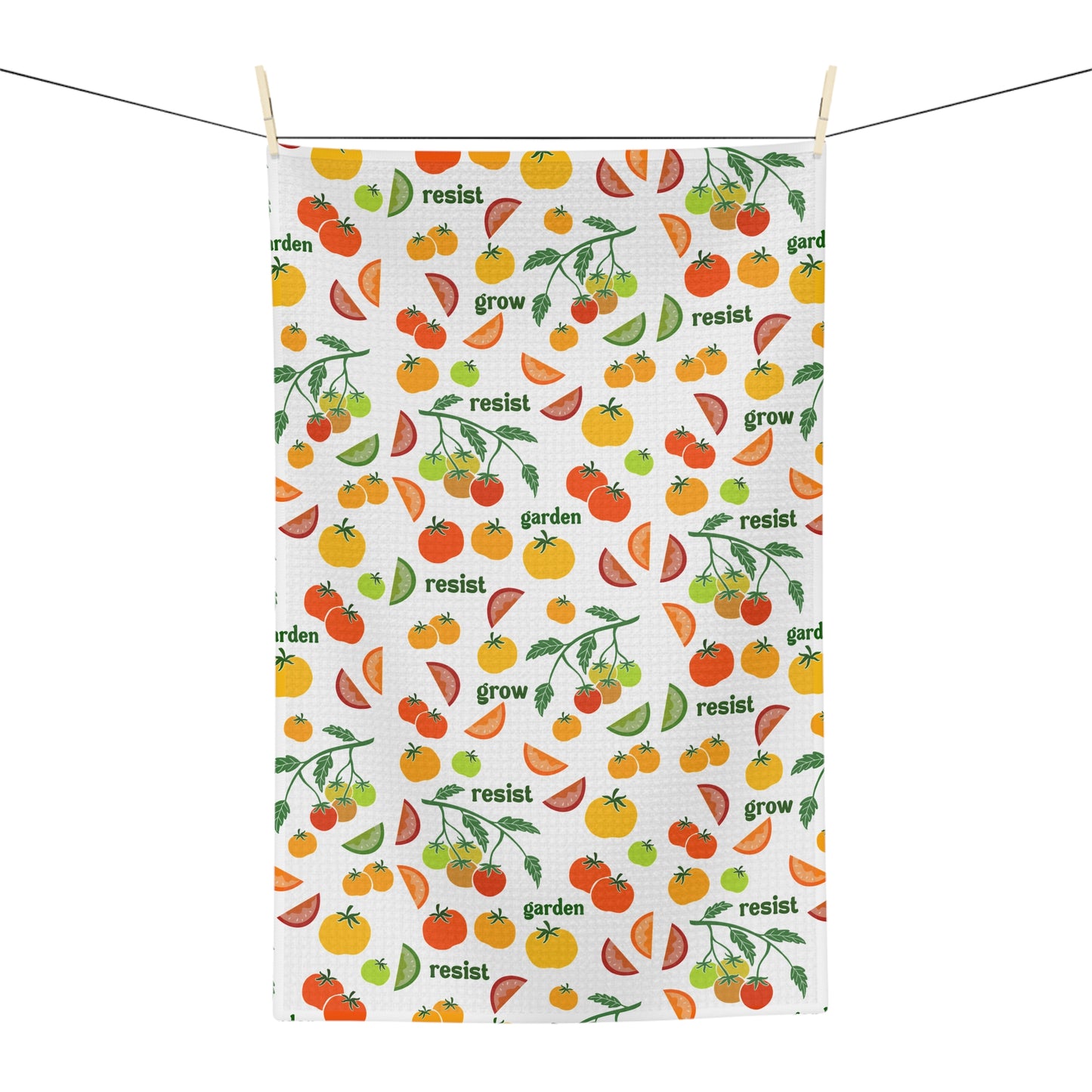 Grow Resist Garden Tomato Pattern Tea Towel Waffle Weave Microfiber