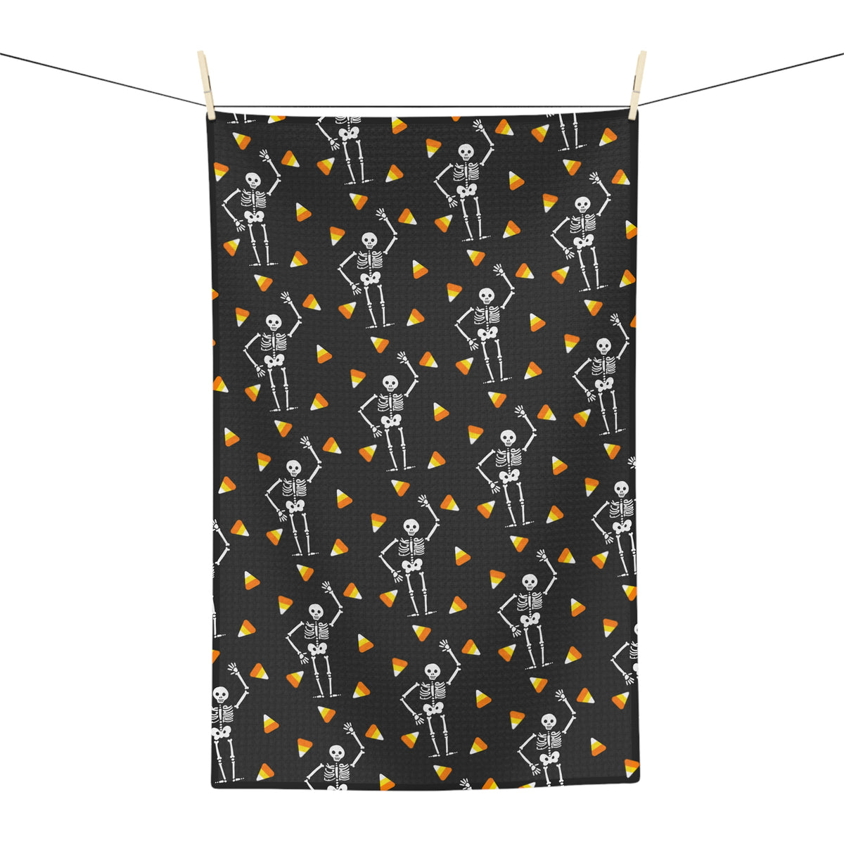 Halloween Skeleton & Candy Corn Microfiber Tea Towel Grey