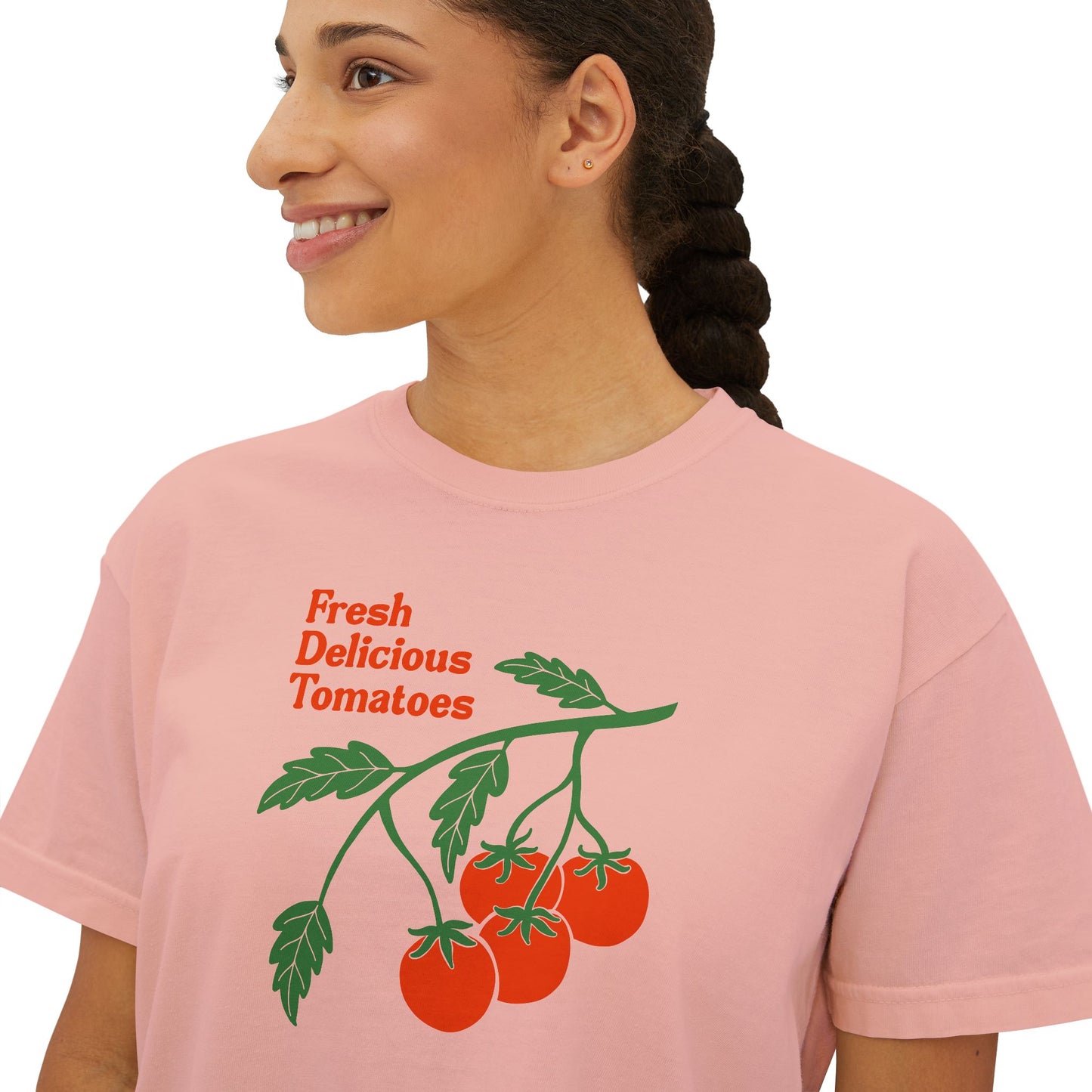 Fresh Delicious Tomatoes CROP Tee | Tomato Vine Illustration, Garden Produce Shirt Comfort Colors Boxy Crop