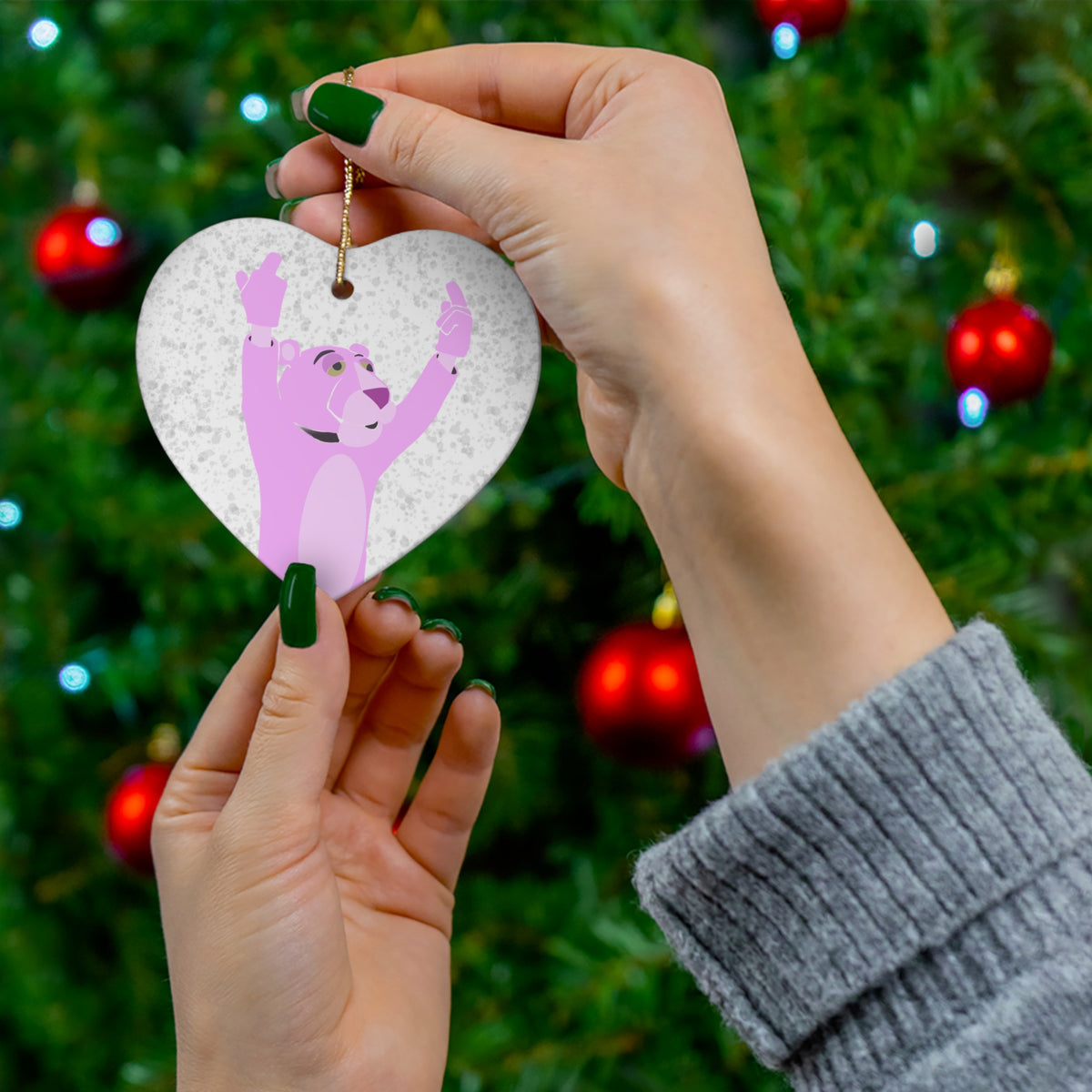 Pink Panther Protest Pepper Spray Ceramic Christmas Ornament