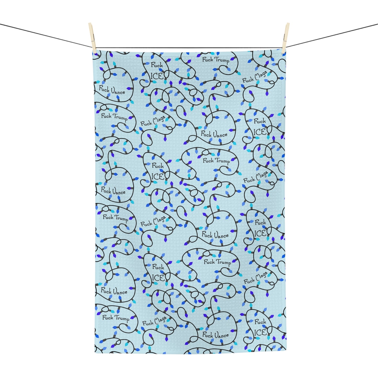 Blue Holiday Lights Microfiber Tea Towel FDT Blue String Light Kitchen Towel