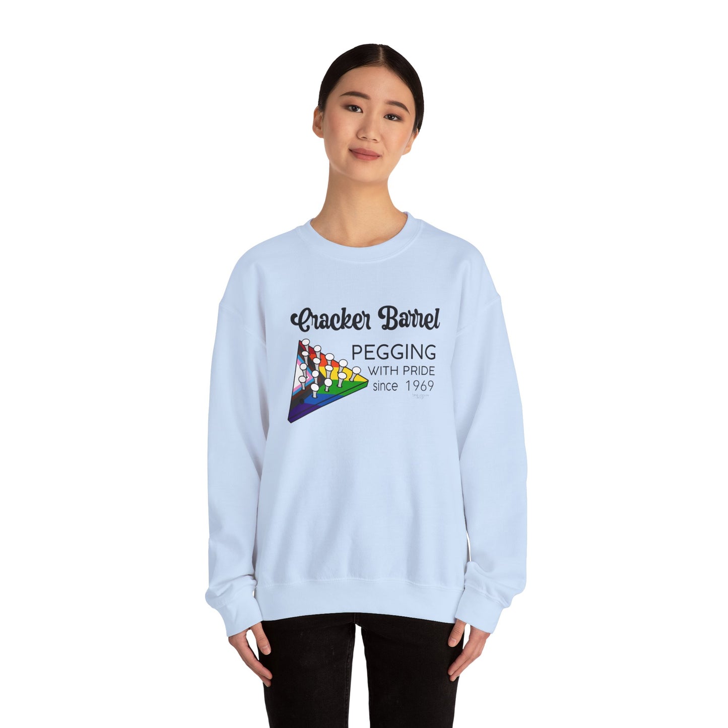 Pegging with Pride Crewneck Sweatshirt, LGBTQ+ Gift, Retro Game Design Unisex, Perfect for Celebrations or Casual Wear, Fun Gift Idea