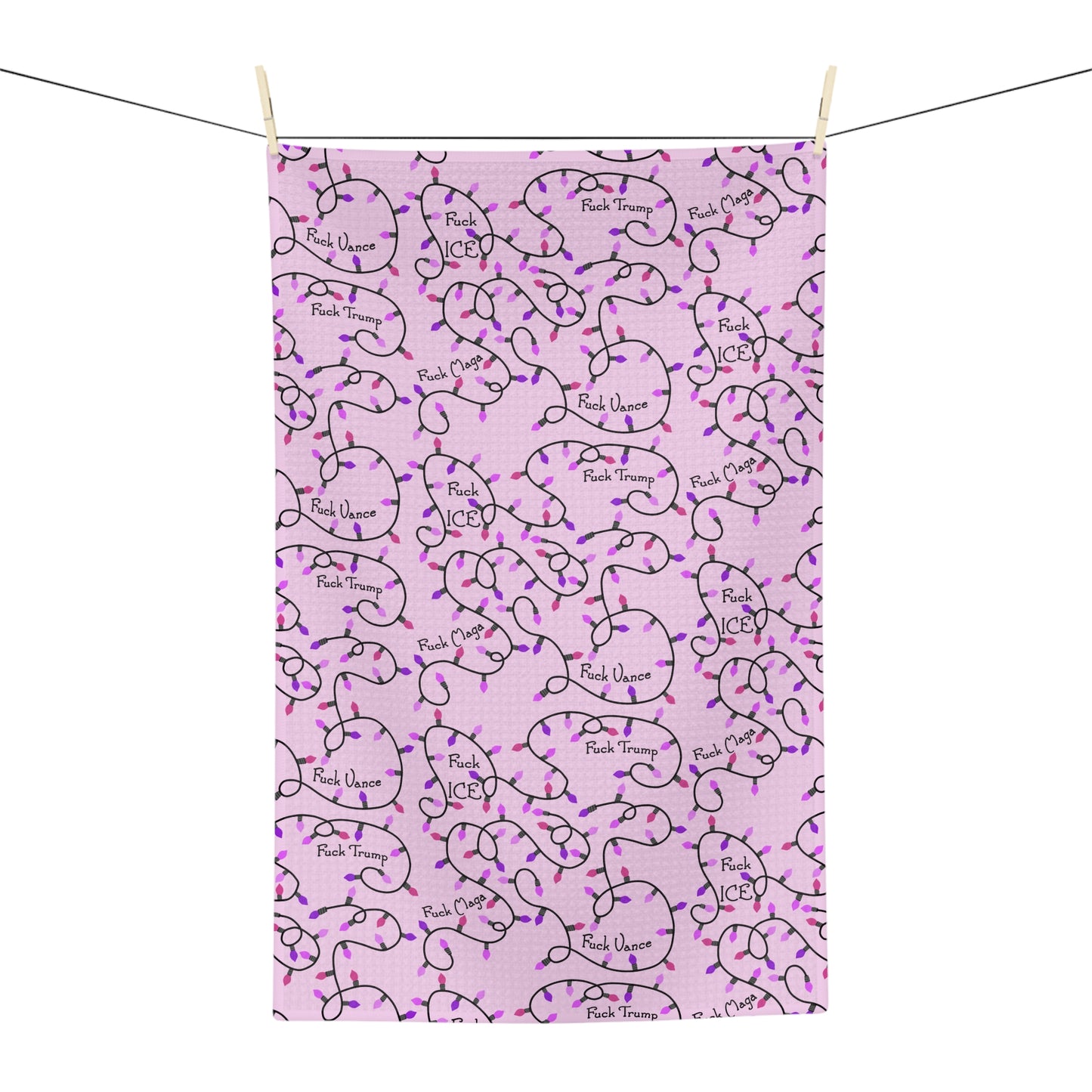 Pink Holiday Lights Microfiber Tea Towel fdt  Christmas Kitchen Towel