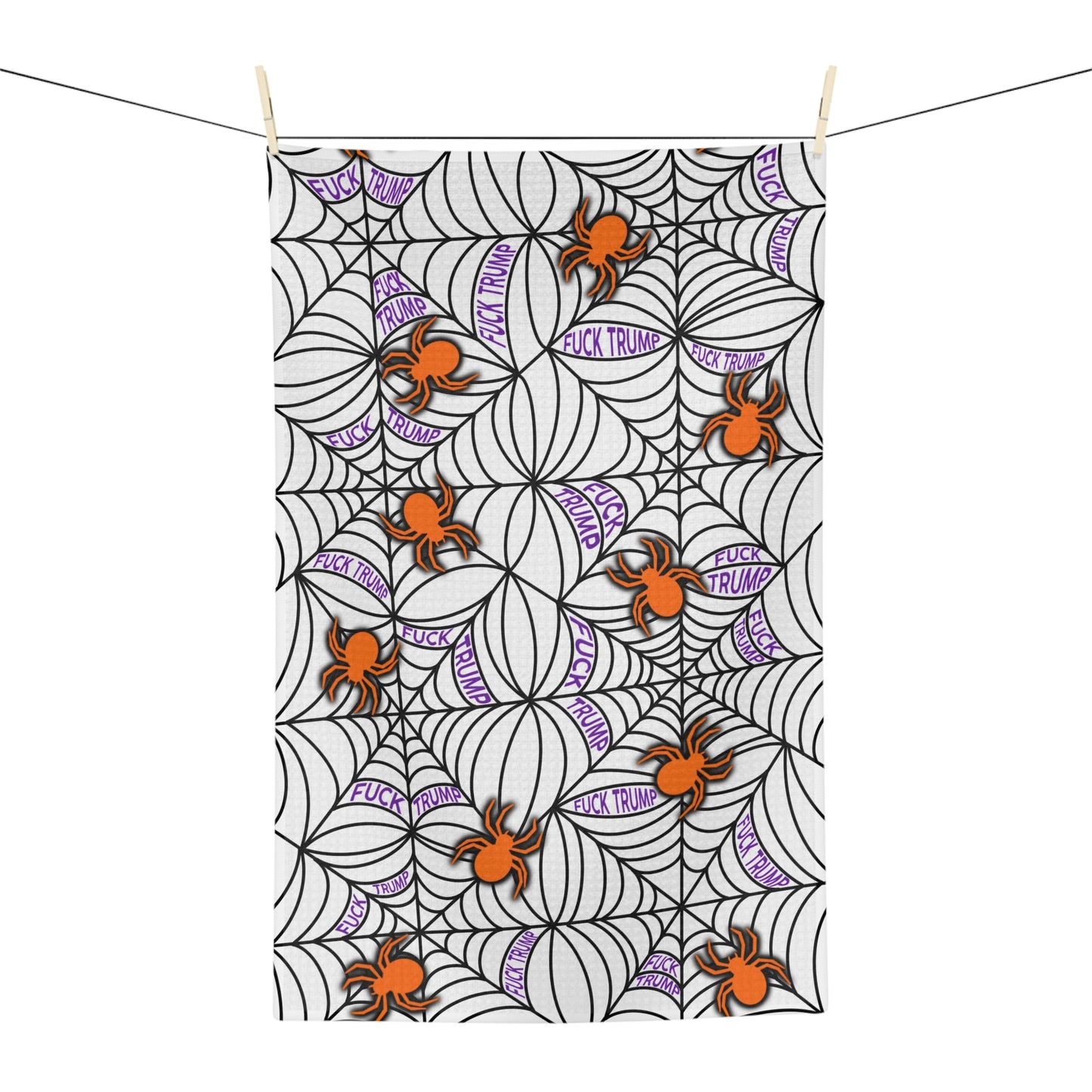 Halloween Spider Web Microfiber Tea Towel Orange Spiders