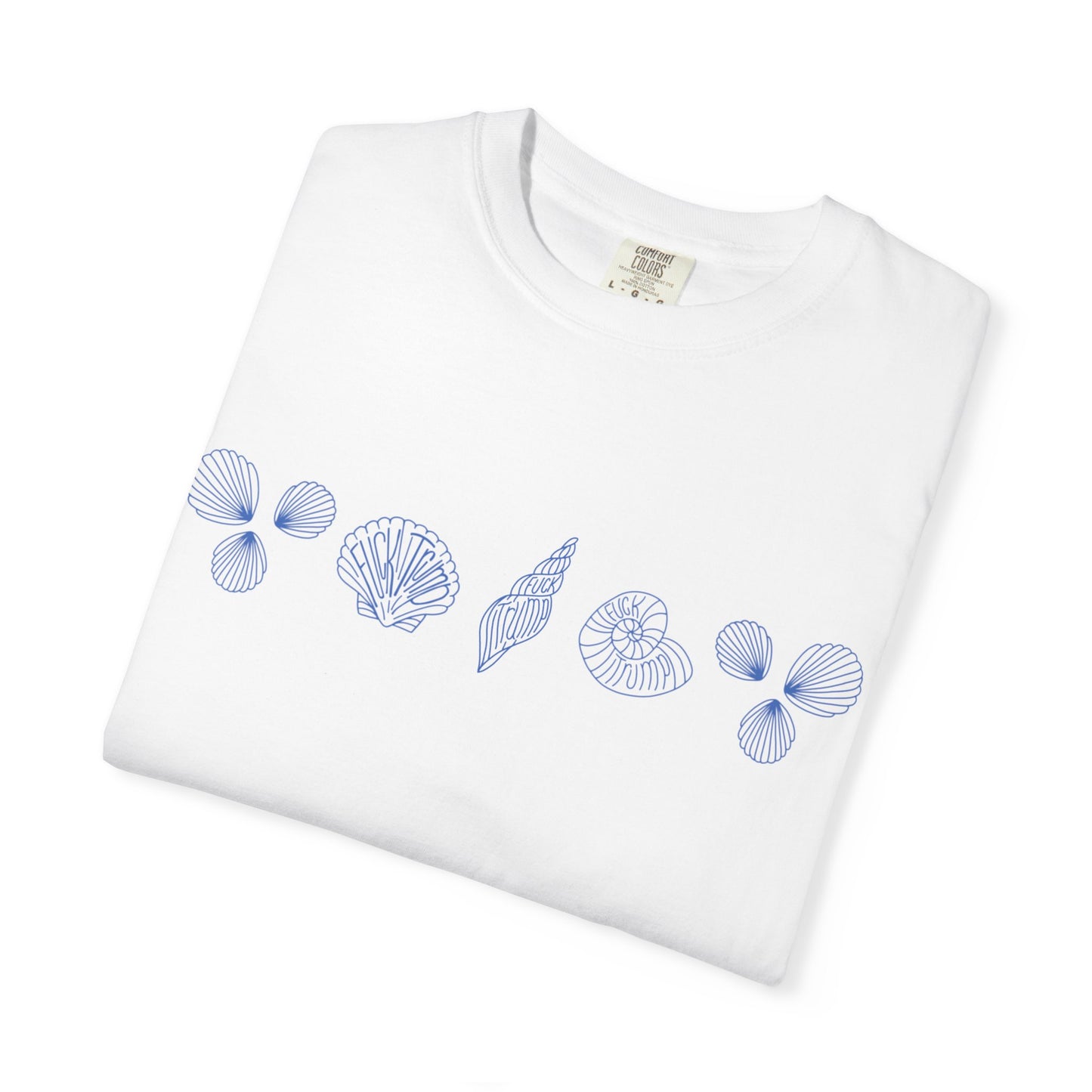 Slightly Subtle Blue Seashell Line Art T-Shirt | Minimal Coastal Doodle Prints FDT