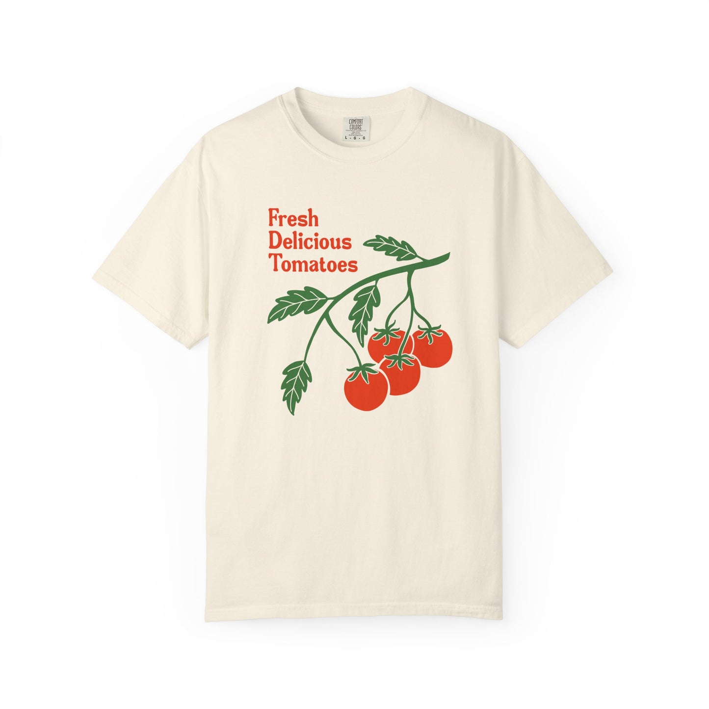 Fresh Delicious Tomatoes T-Shirt | Tomato Vine Illustration, Red Green Produce Tee FDT