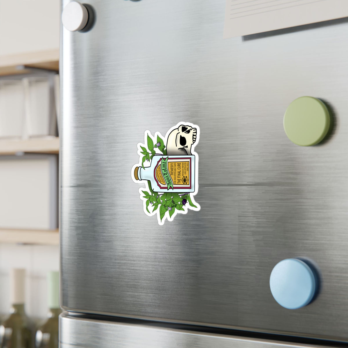 Herbal Aqua Tofana Tonic Bottle Sticker  Skull & Belladonna Kiss-Cut Vinyl Decal