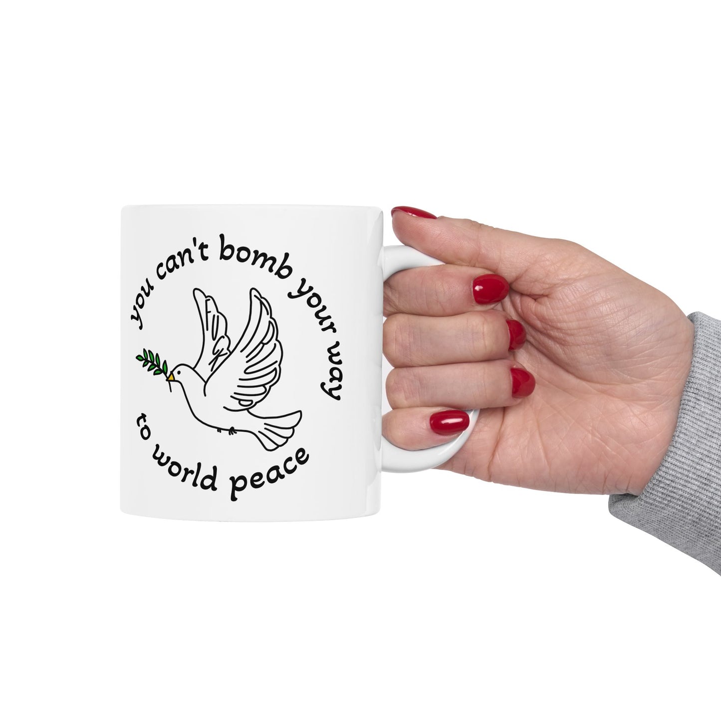 Bombs for Peace Dove with Olive Branch Mug | Inspirational Quote Ceramic Mug