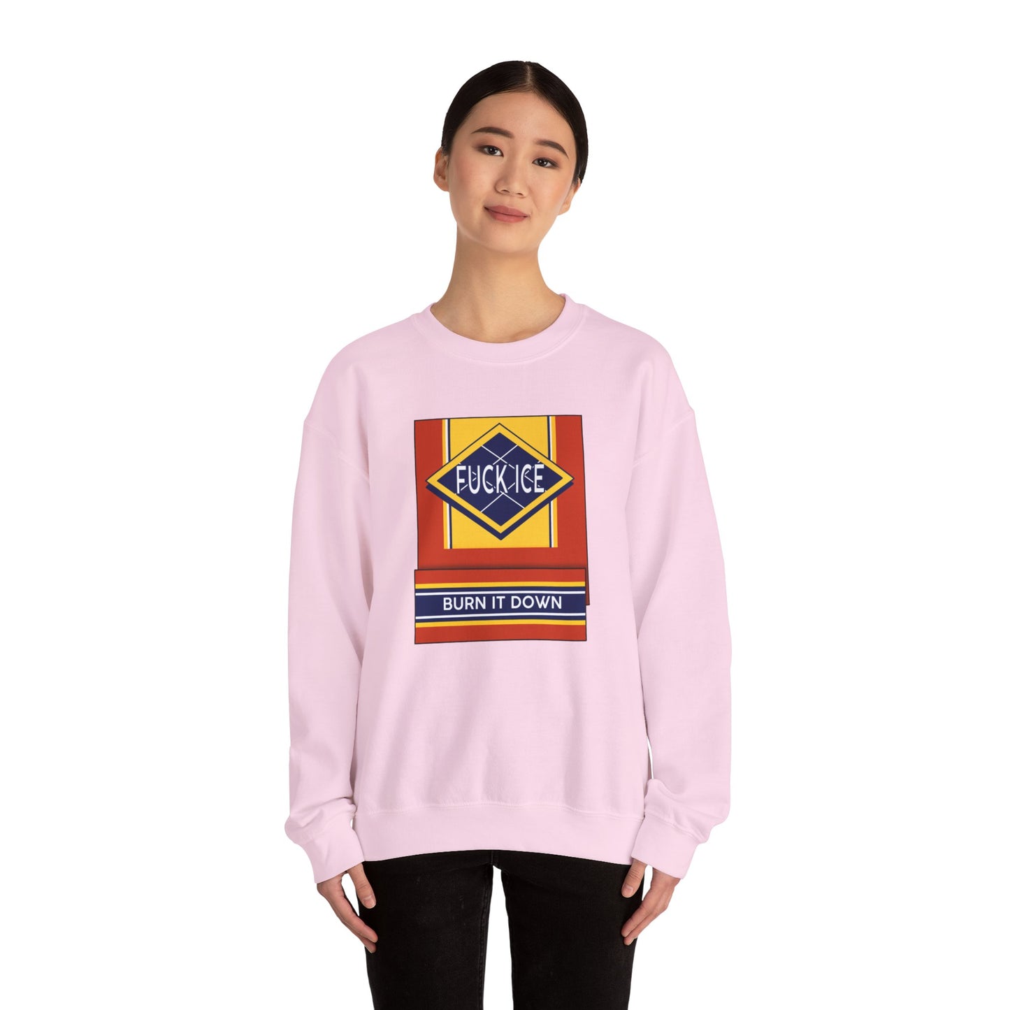 Matchbook graphic crewneck sweatshirt | Burn It Down design, protest slogan