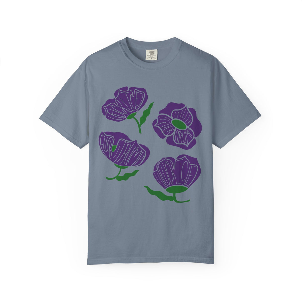 Slightly Subtle Purple Poppy Floral Print T-shirt | Hand-Drawn Flower Illustration FDT
