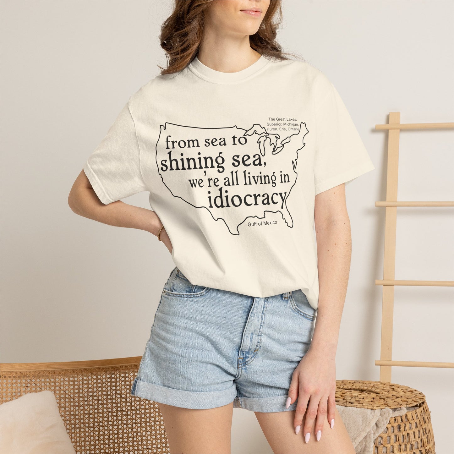 Idiocracy Map T-Shirt  'From sea to shining sea we are living in idiocracy' Minimal Political Tee Great Lakes Gulf of Mexico