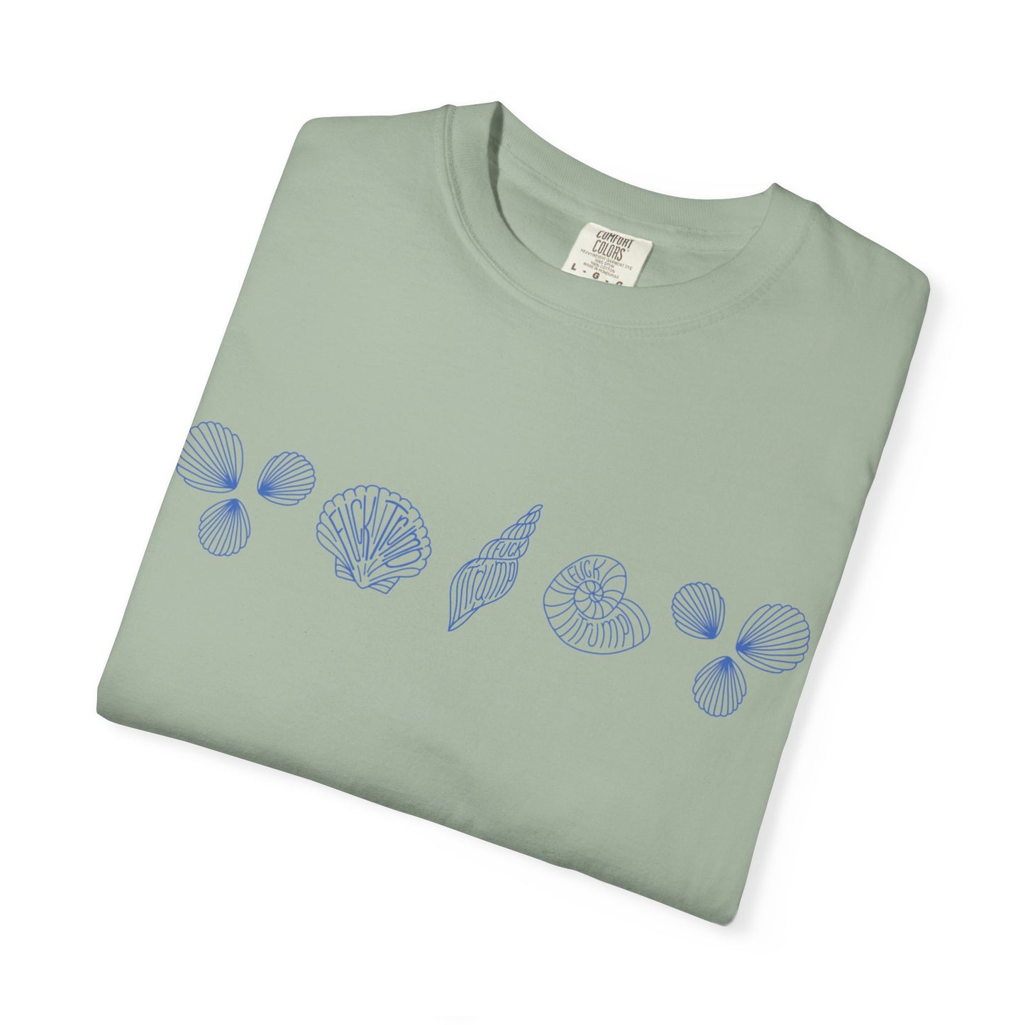 Slightly Subtle Blue Seashell Line Art T-Shirt | Minimal Coastal Doodle Prints FDT