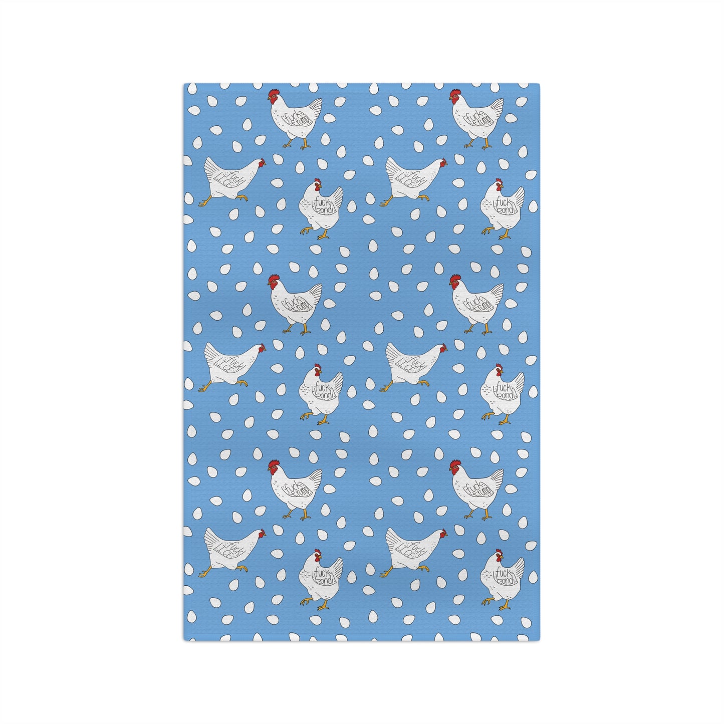 Slightly Subtle White Hen Pattern Microfiber Tea Towel | Blue Polka Dot Farm Kitchen