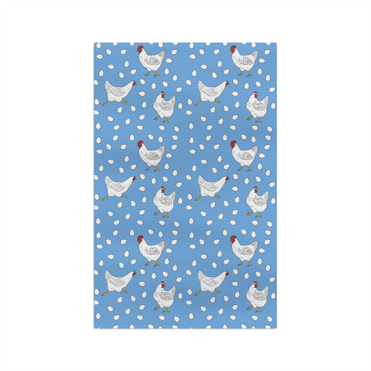 Slightly Subtle White Hen Pattern Microfiber Tea Towel | Blue Polka Dot Farm Kitchen