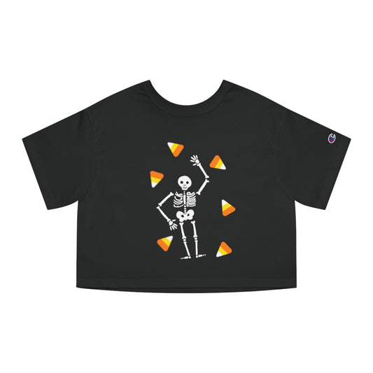 Slightly Subtle Skeleton Candy Halloween Cropped T-Shirt, Spooky Tee, Cute Halloween Apparel, Trick or Treat Top, Festive Cropped Shirt