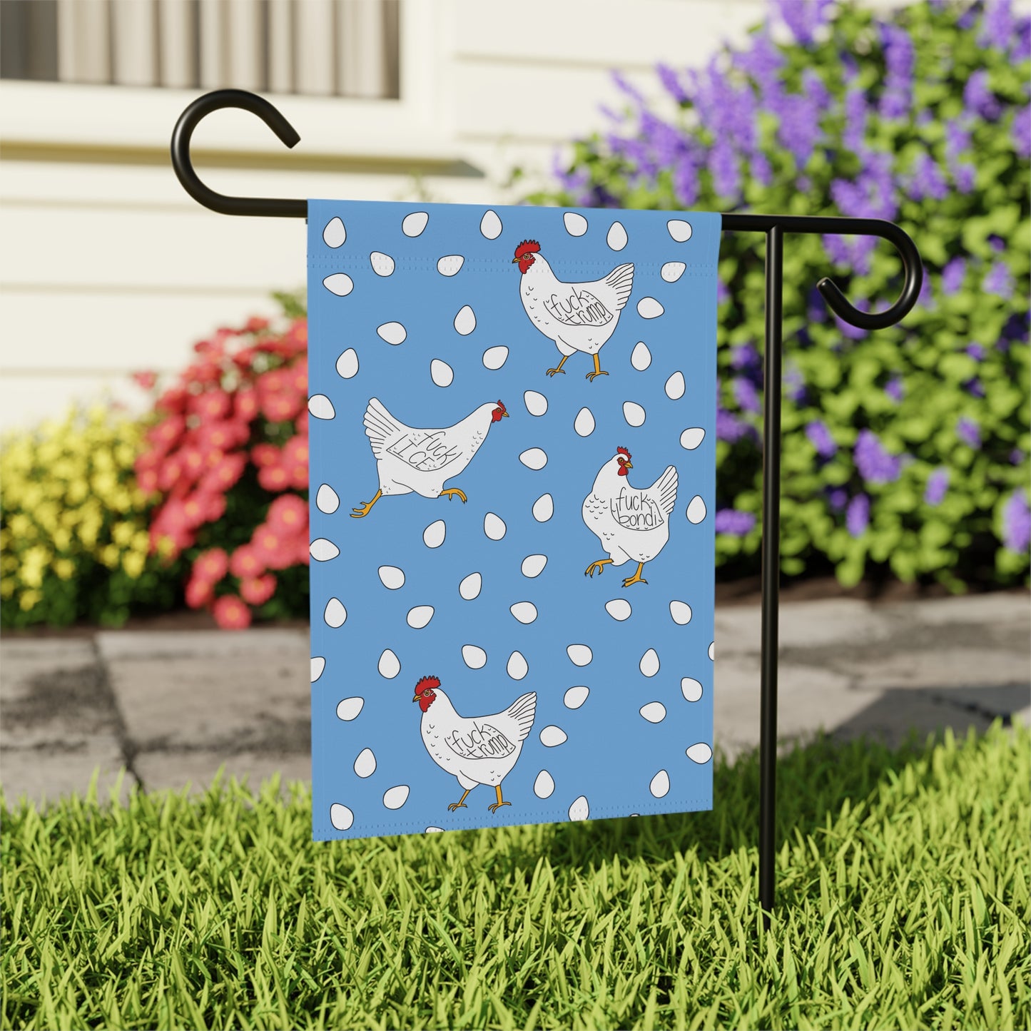 Slightly Subtle Chicken Egg Pattern Garden Flag | House Banner, Blue Hen Yard Flag FDT