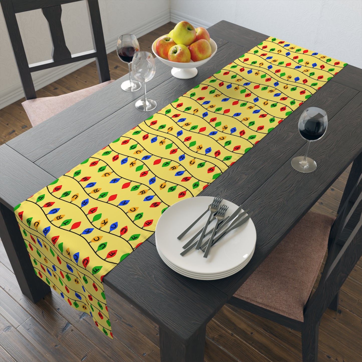 Slightly Subtle Holiday Lights Festive Table Runner Yellow