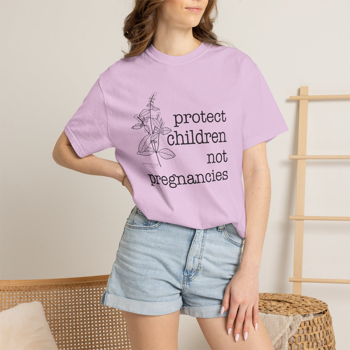 Pennyroyal T-Shirt "Protect Children Not Pregnancies" Floral Feminist Advocacy Tee