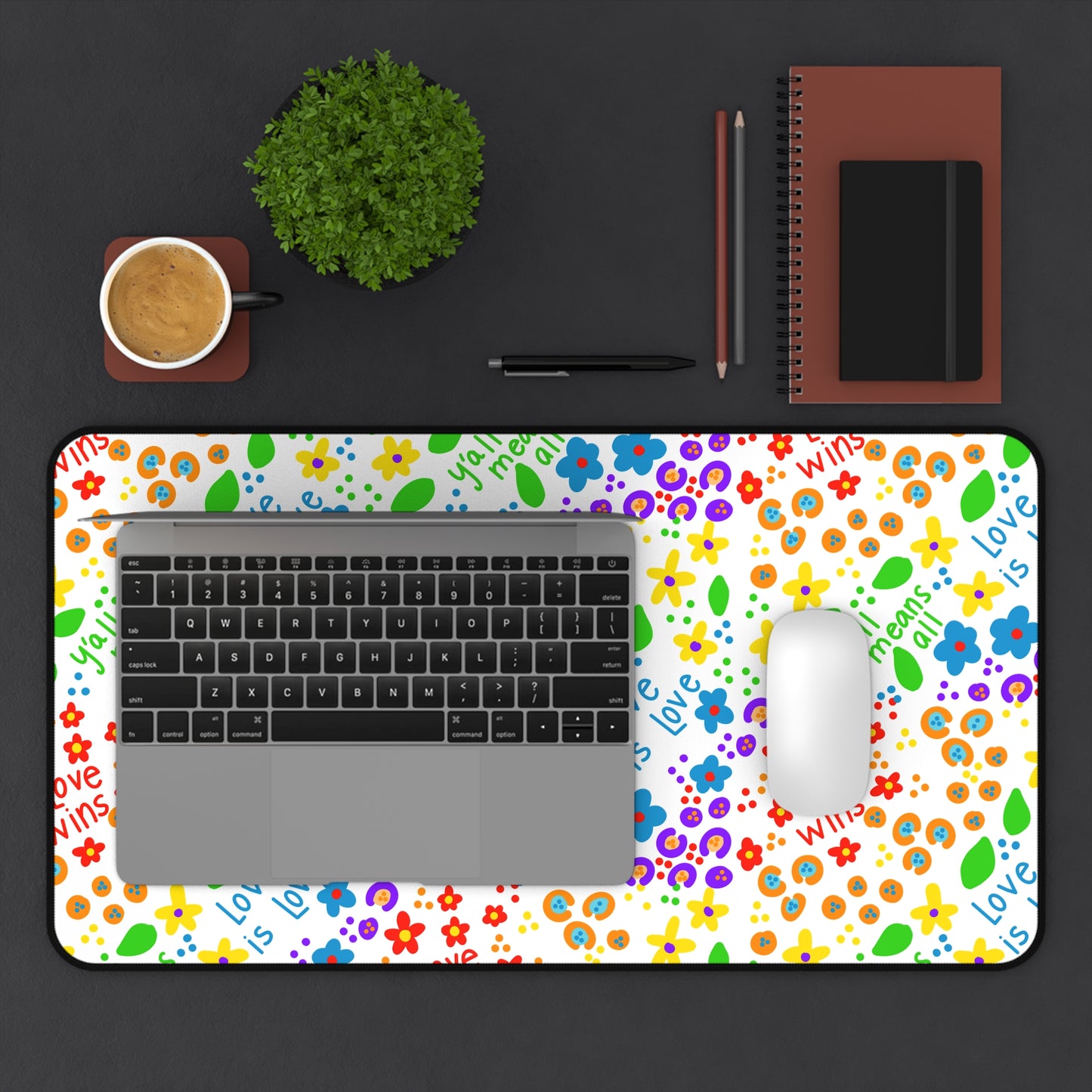 Love Wins Floral Pattern Desk Mat | Rainbow Flowers Pet Food Mat