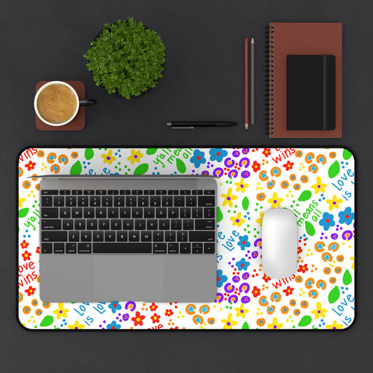 Love Wins Floral Pattern Desk Mat | Rainbow Flowers Pet Food Mat
