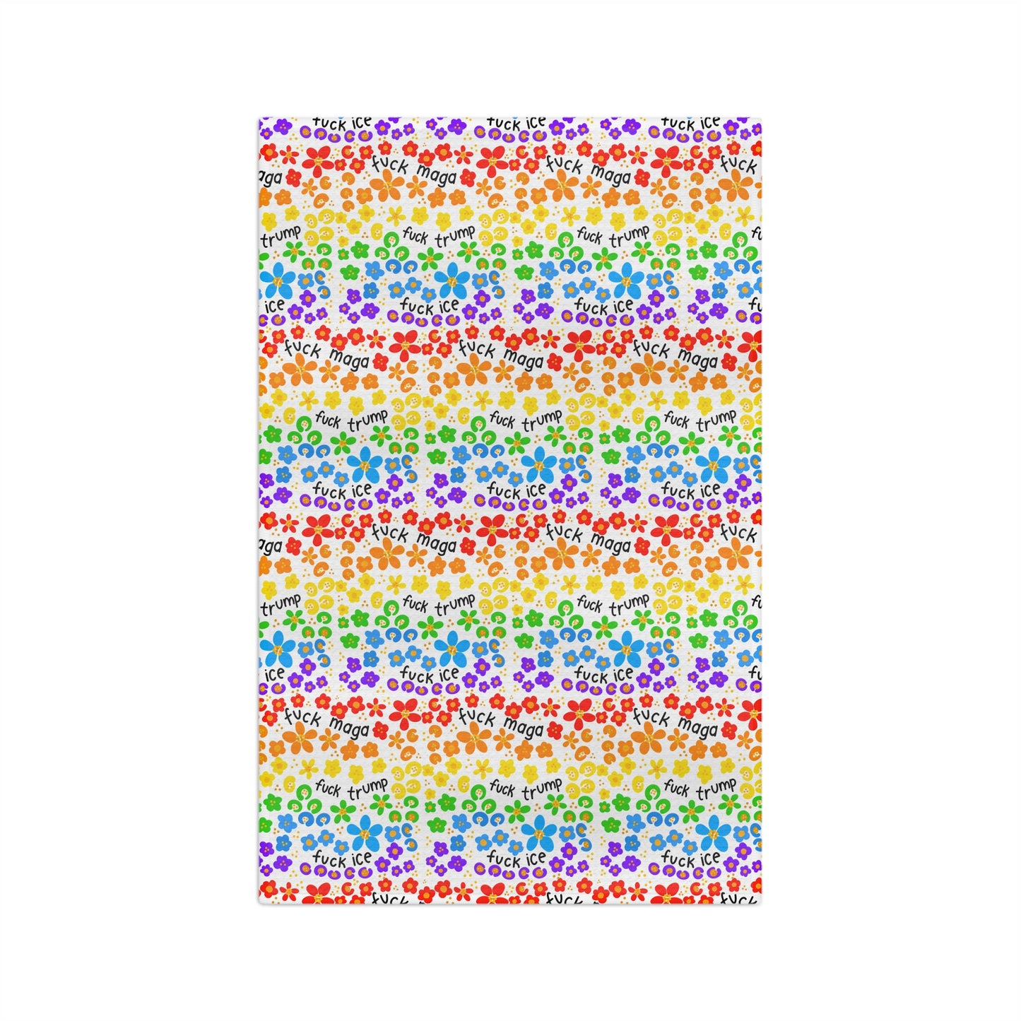 Slightly Subtle Rainbow Floral Print Pattern Pride Microfiber Tea Towel