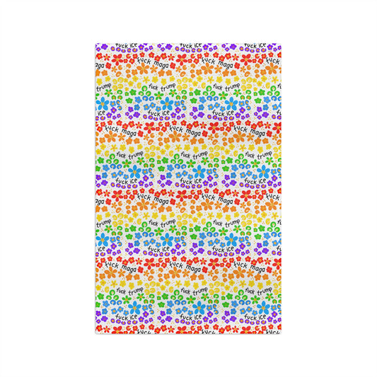 Slightly Subtle Rainbow Floral Print Pattern Pride Microfiber Tea Towel