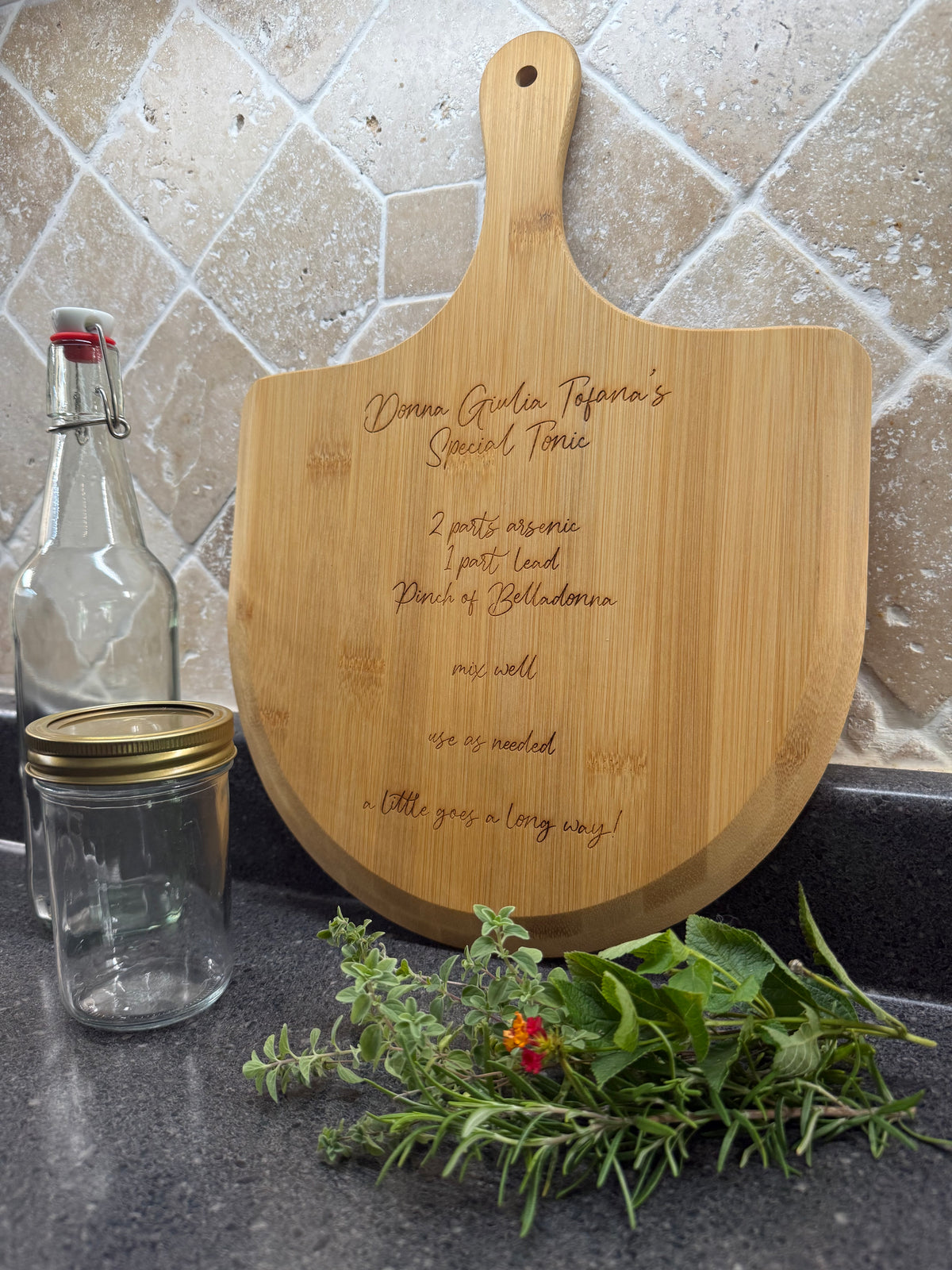 Aqua Tofana Recipe Engraved Bamboo Pizza Board