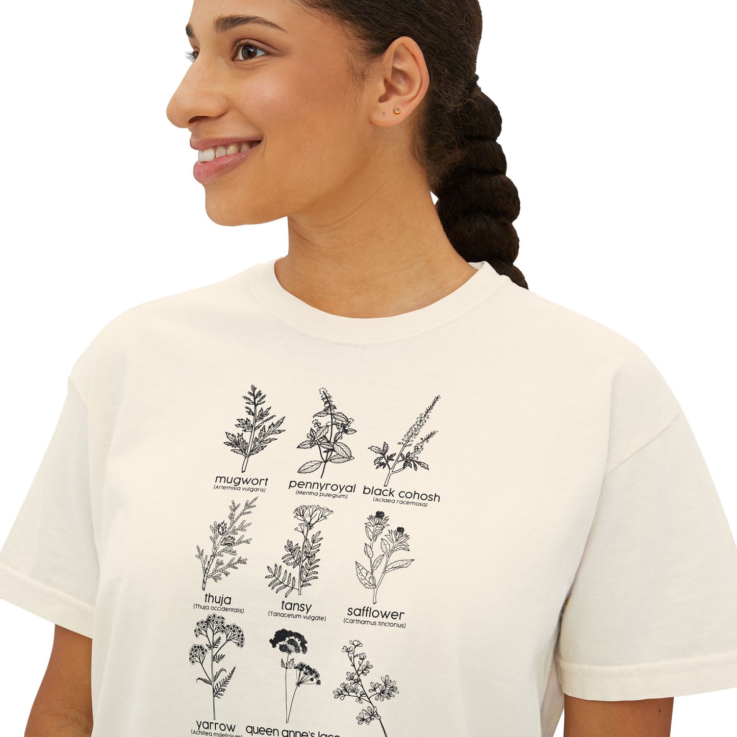 Herbs for Reproductive Freedom Boxy CROP Botanical Illustration Chart Comfort Colors Crop Tee