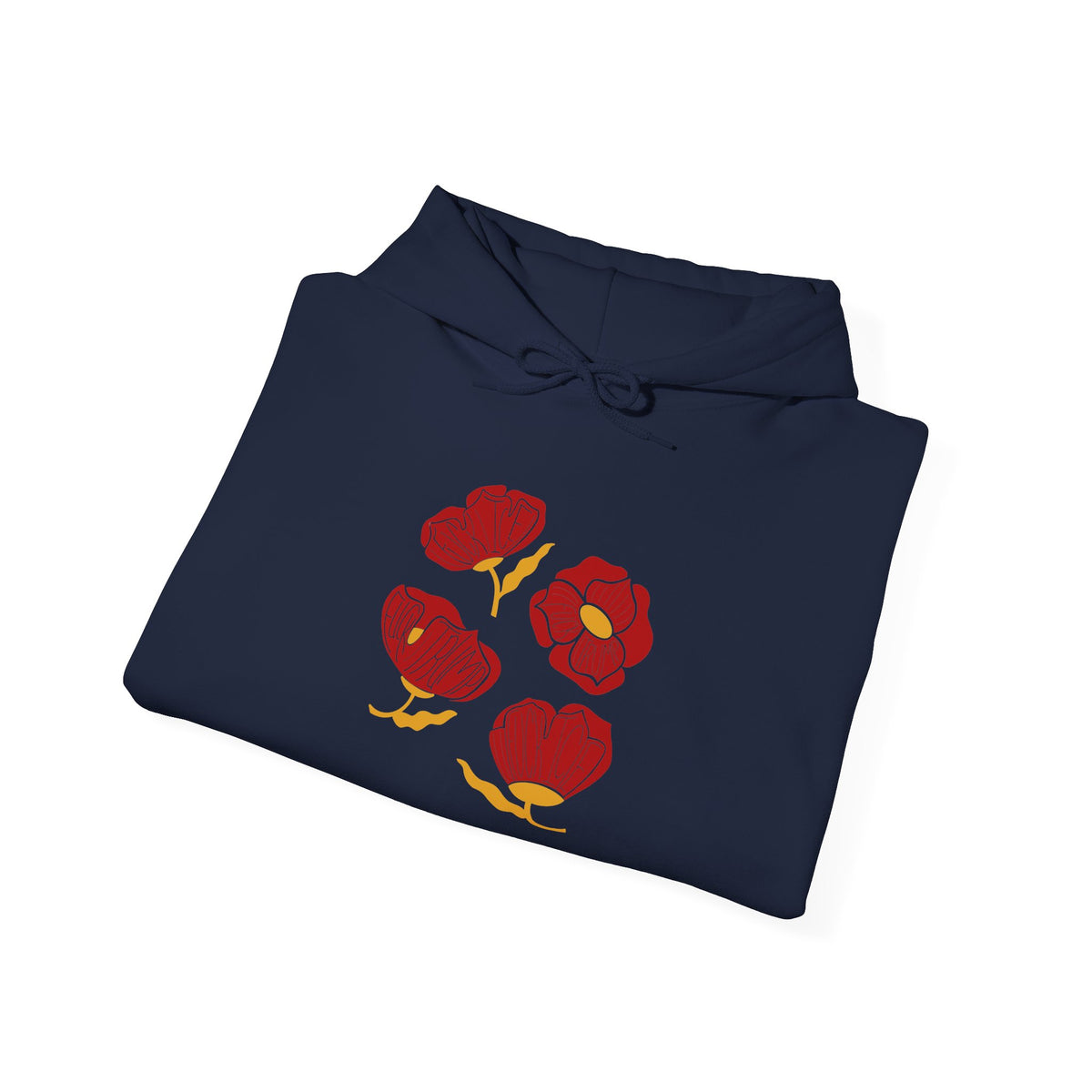 Slightly Subtle Red Poppy Flowers Hoodie | Floral Illustration, Minimal Line Art FDT
