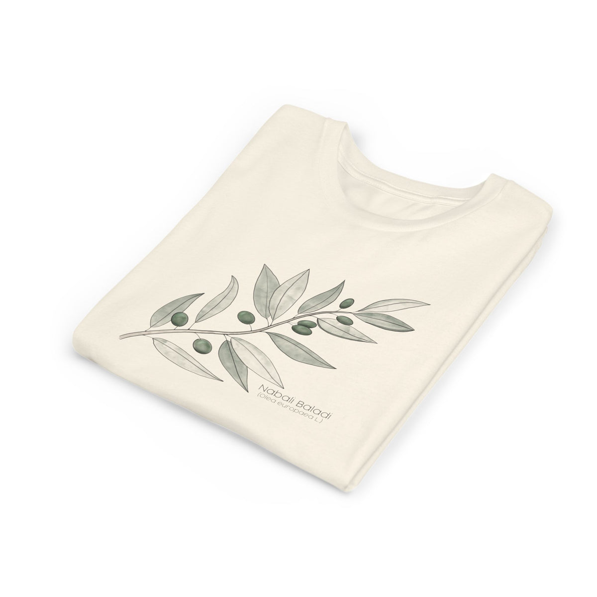 Youth Short Sleeve Tee with Olive Botanical Leaf Design