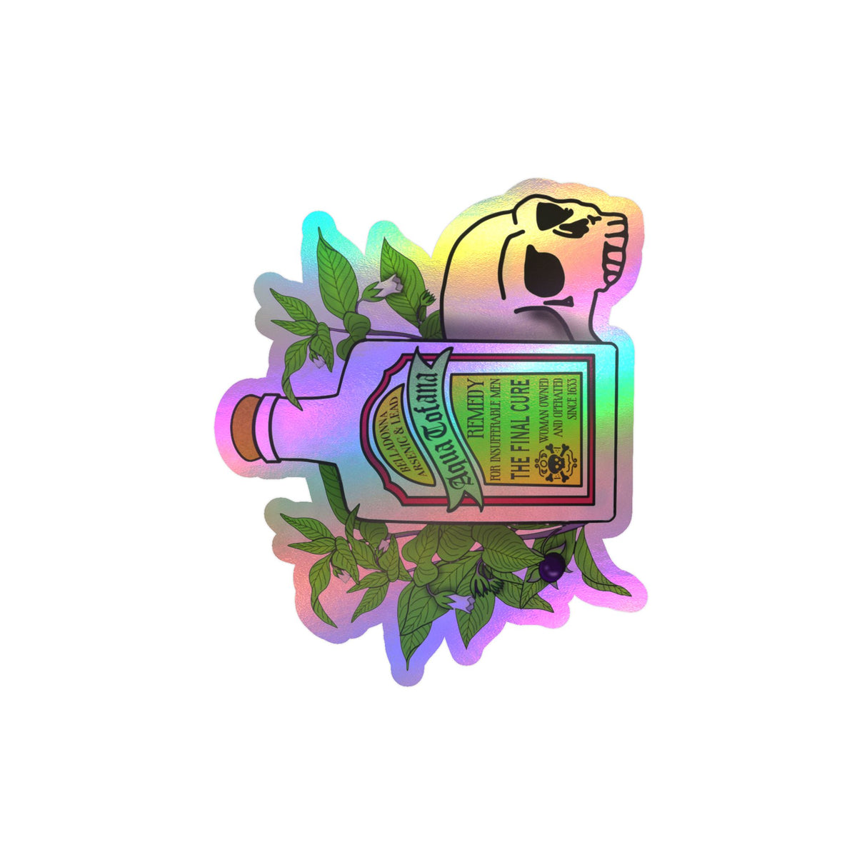 Herbal Aqua Tofana Tonic Bottle Sticker  Skull & Belladonna Kiss-Cut Vinyl Decal