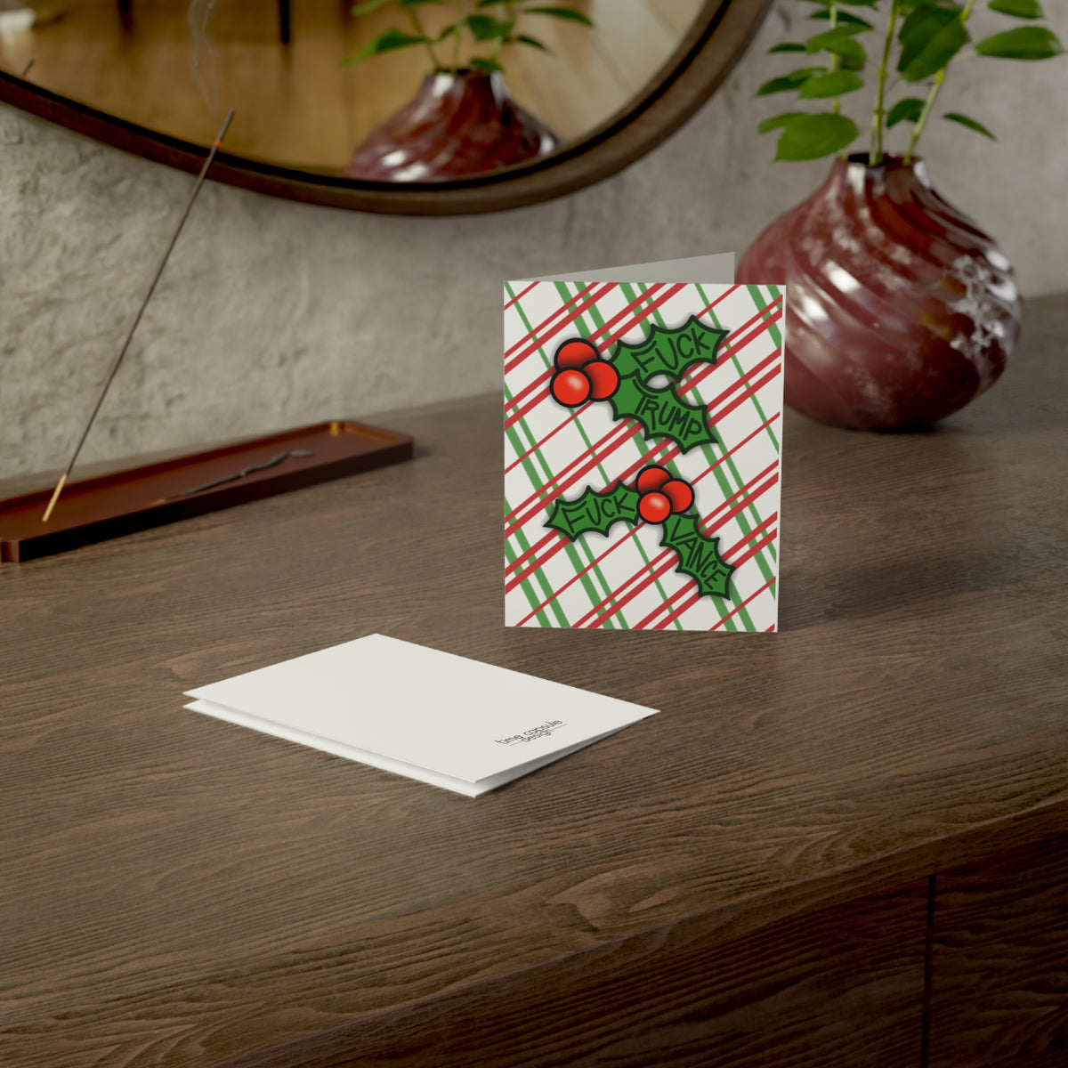 Holly Leaves Holiday Greeting Card FDT Plaid Christmas Design trump and Vance