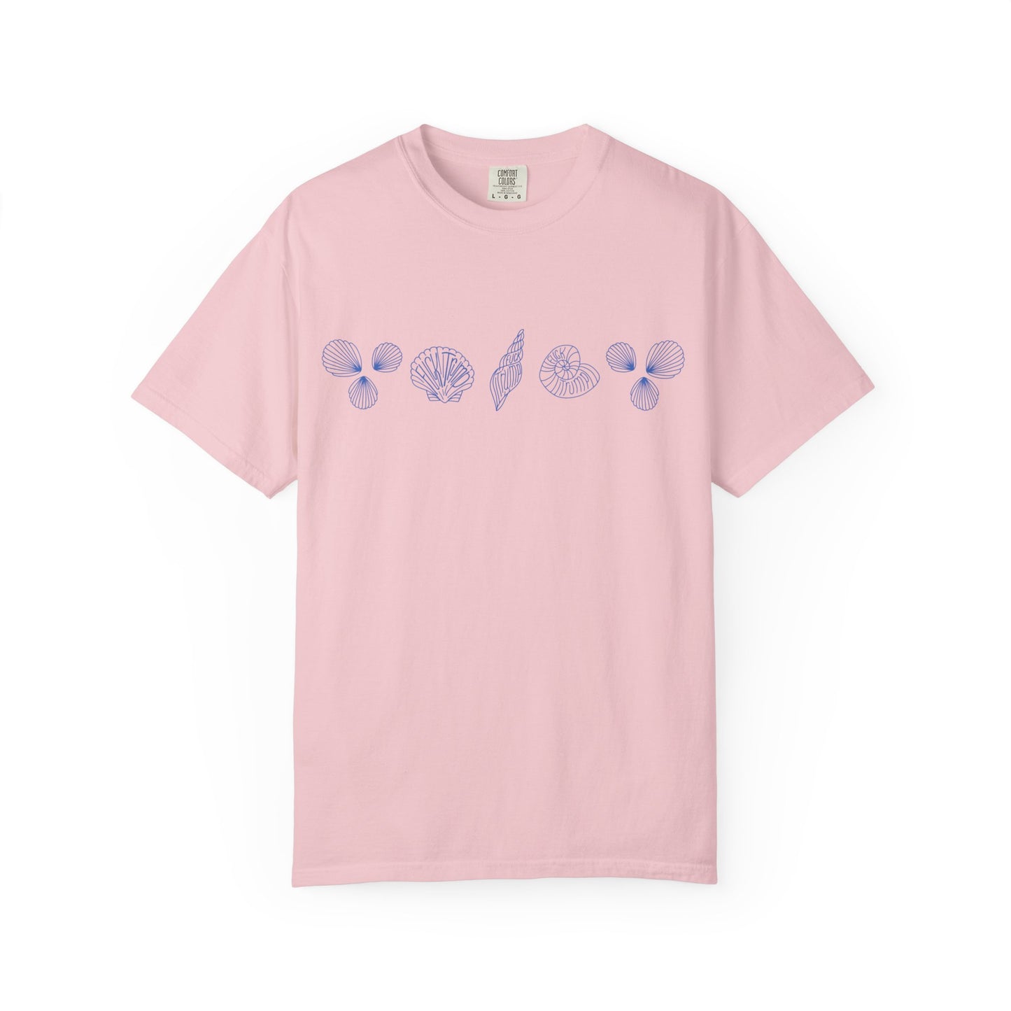 Slightly Subtle Blue Seashell Line Art T-Shirt | Minimal Coastal Doodle Prints FDT