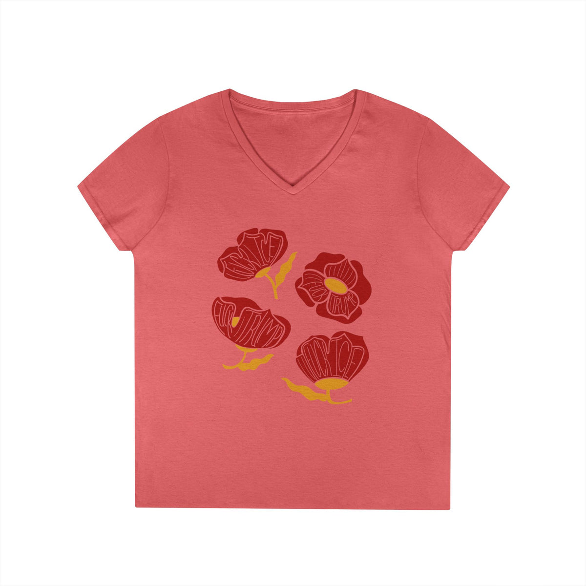 Slightly Subtle Red Poppies V-Neck T-Shirt | Floral Graphic Tee FDT