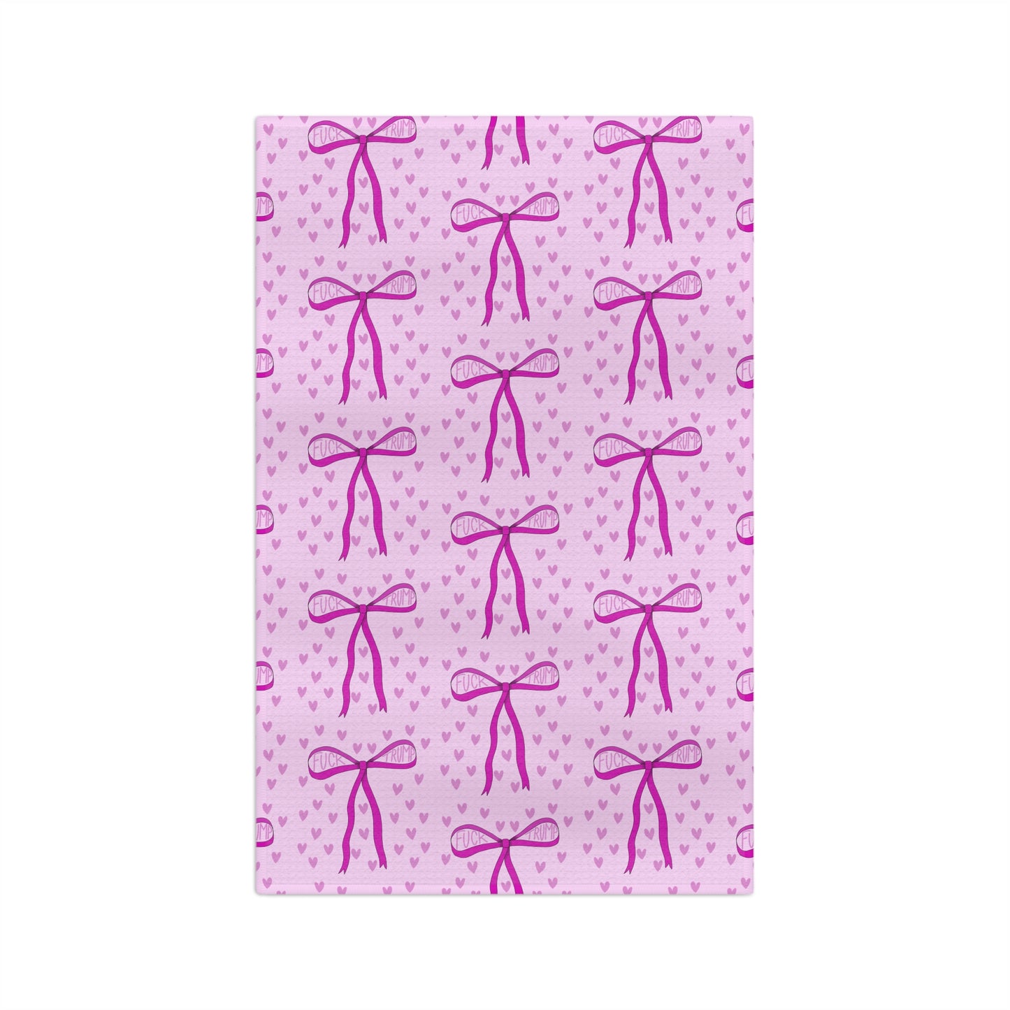 Slightly Subtle Pink Bow Pattern Microfiber Tea Towel | Cute Heart Background FDT