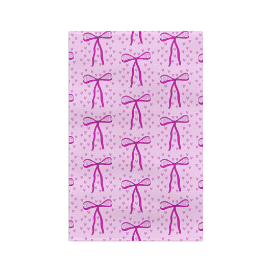 Slightly Subtle Pink Bow Pattern Microfiber Tea Towel | Cute Heart Background FDT