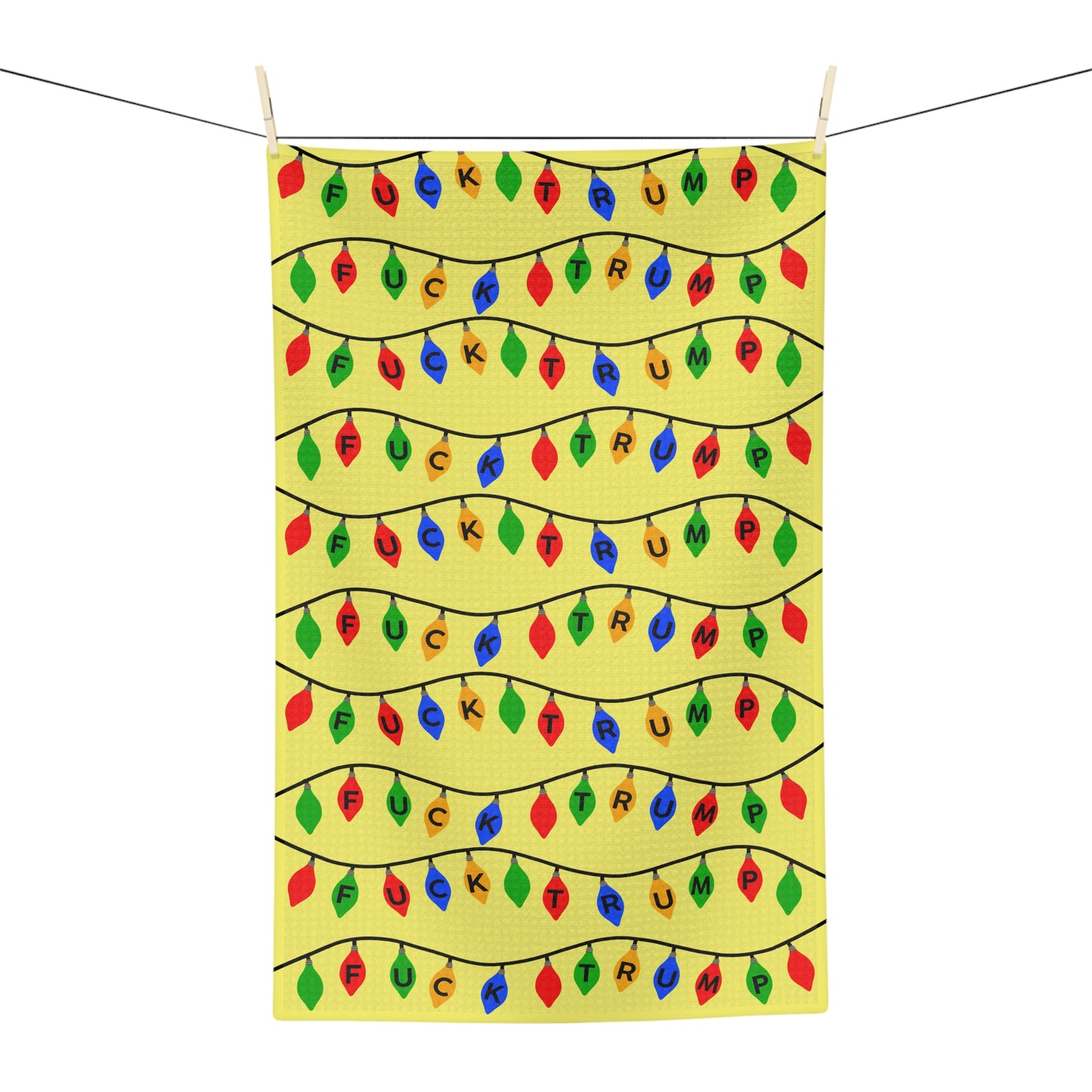 Holiday Light Tea Towel FDT Yellow String Lights Kitchen Towel