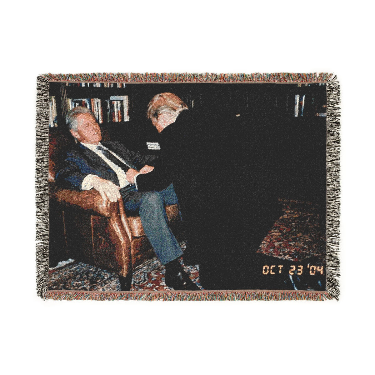 Big Beautiful Blanket Vintage Fireside Conversation Woven Blanket | Cozy Throw, Trump and Bubba Library Scene