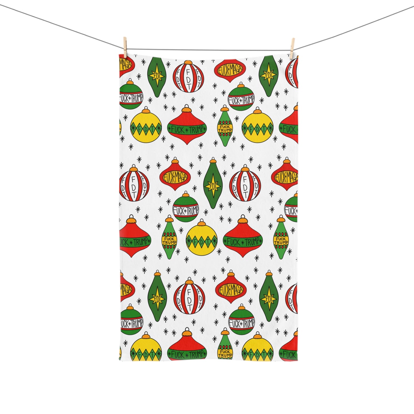 Slightly Subtle Ornament Red and Green Festive Holiday Hand Towel Kitchen Decor Christmas Gift FDT Seasonal Party Supplies, Bright Tea Towel