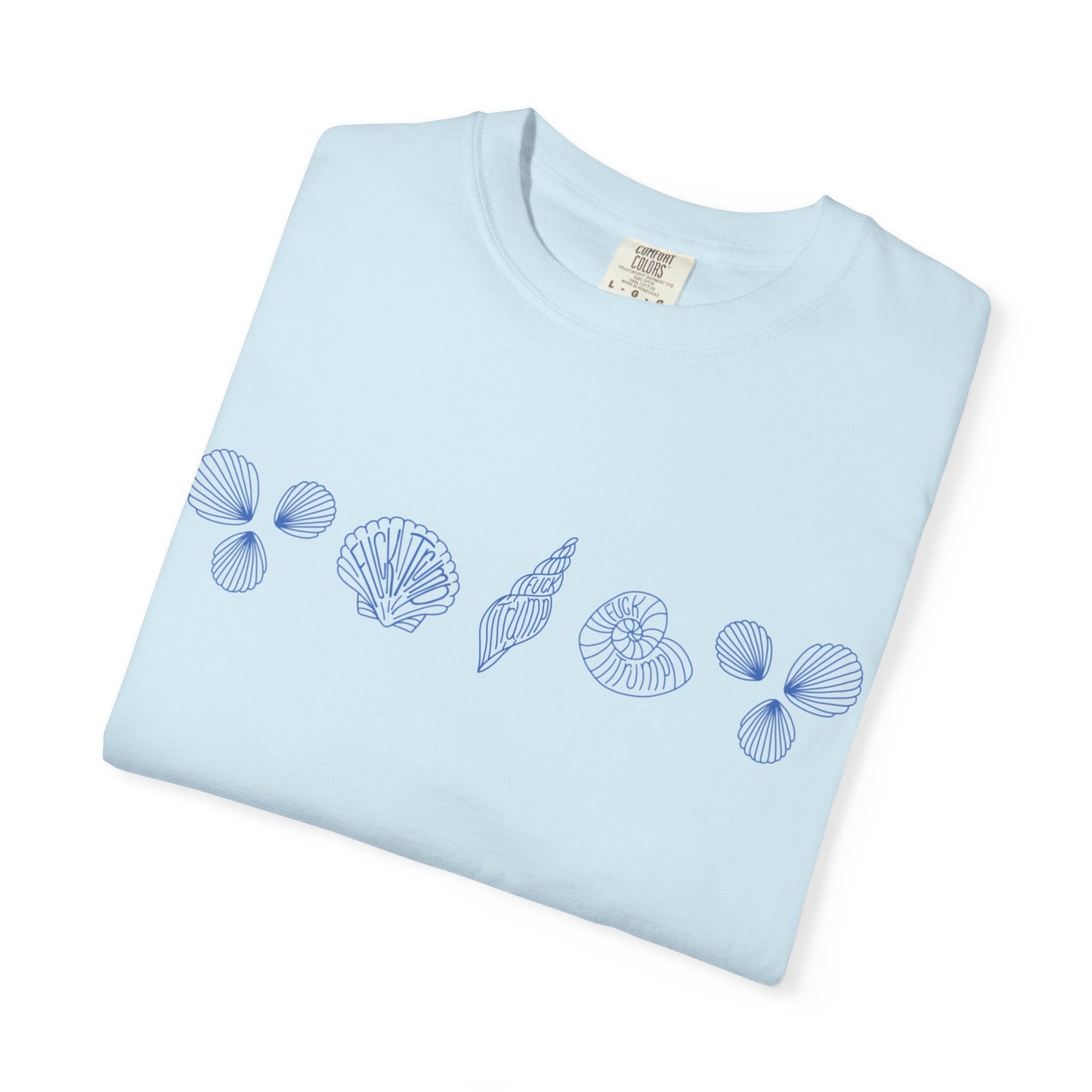 Slightly Subtle Blue Seashell Line Art T-Shirt | Minimal Coastal Doodle Prints FDT