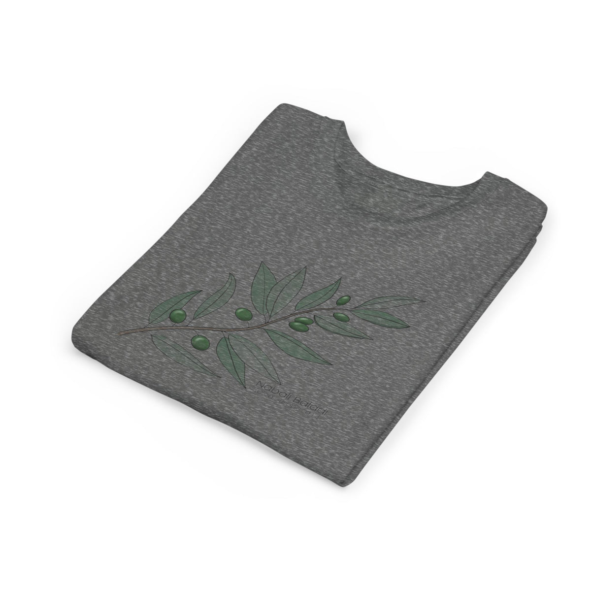 Youth Short Sleeve Tee with Olive Botanical Leaf Design
