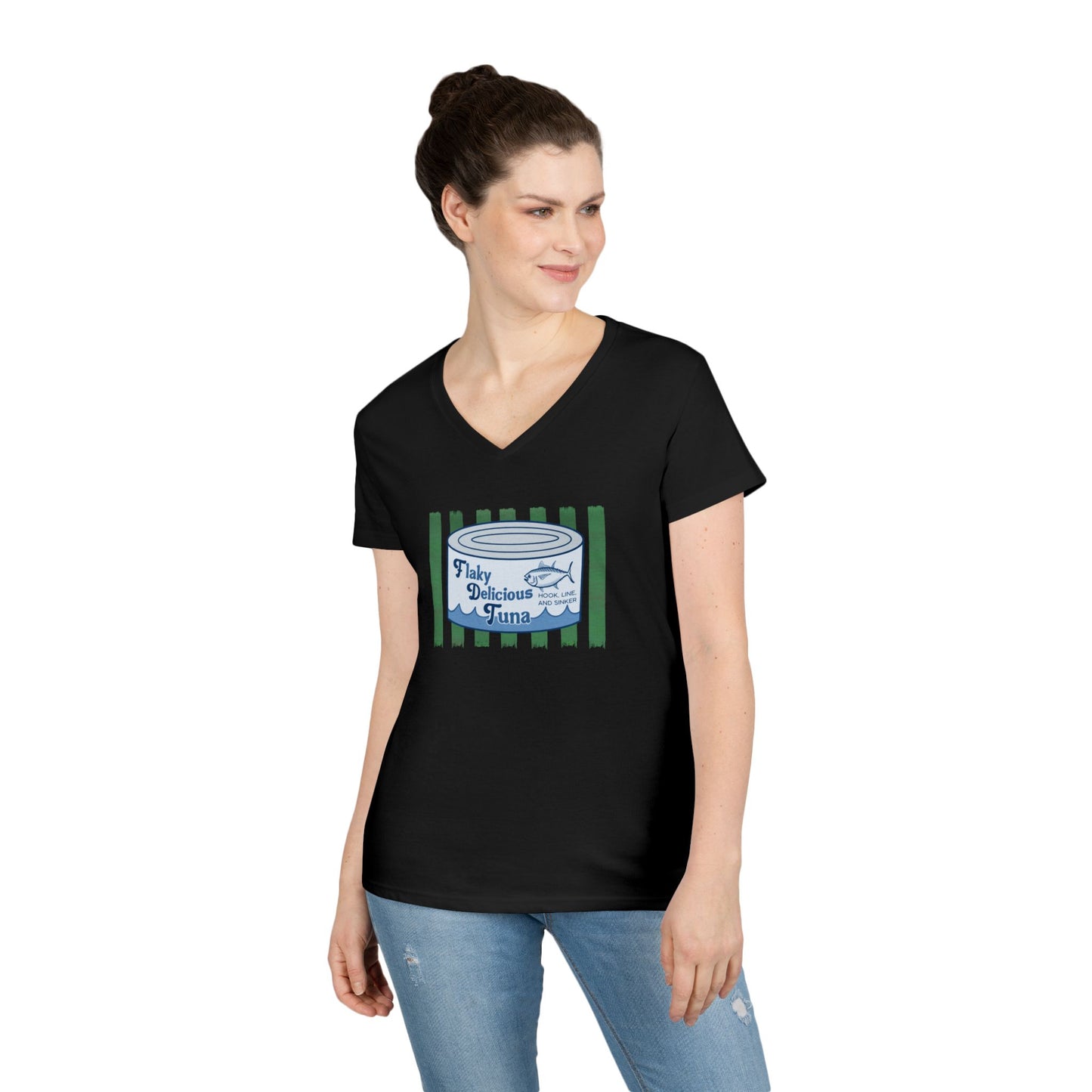 Flaky Delicious Tuna can graphic Tee | V-Neck T-Shirt FDT