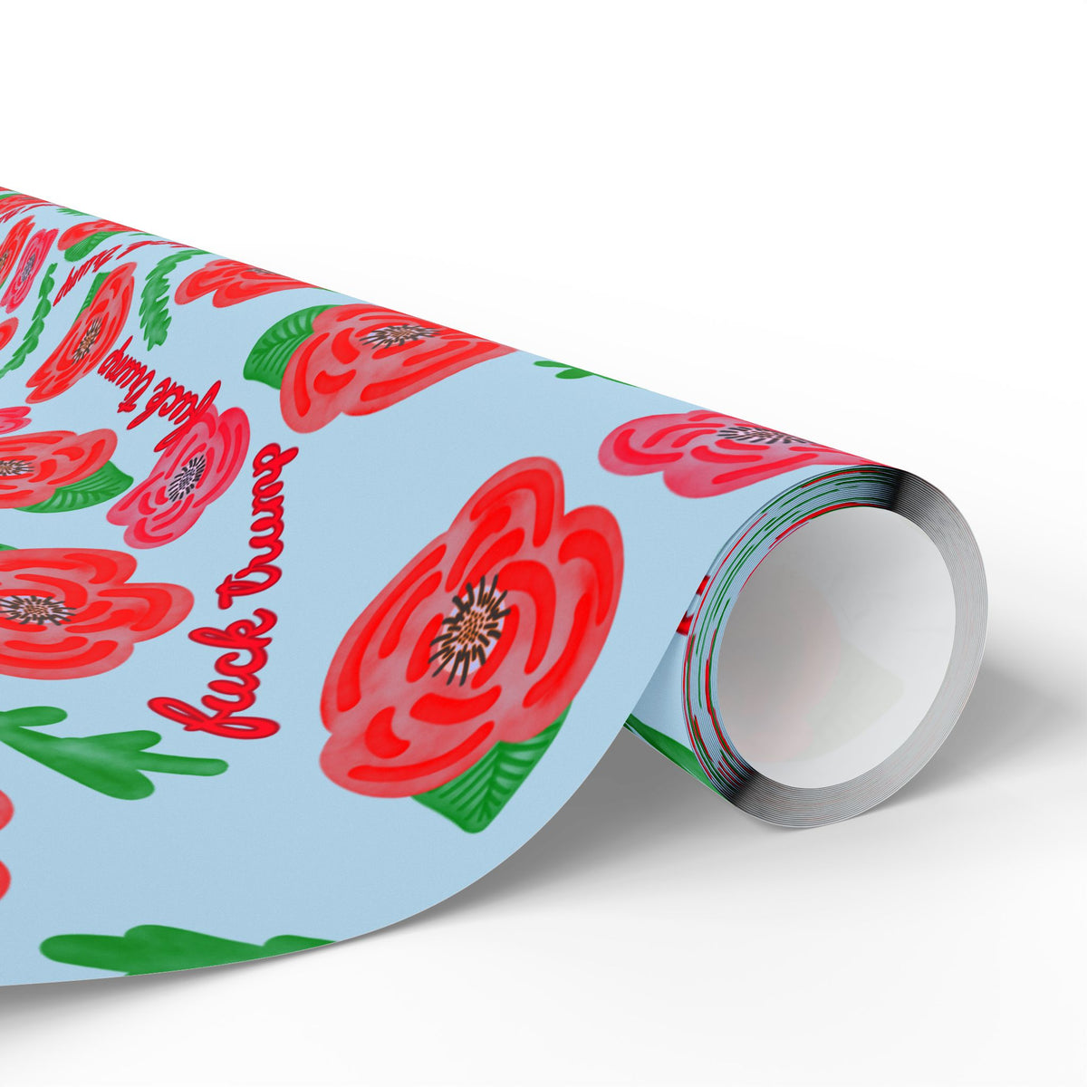 Slightly Subtle Red Poppies on Blue Gift Wrap, Funny Holiday Gift Wrap, Poppy Flower Wrapping, Political Wrapping Paper for Him