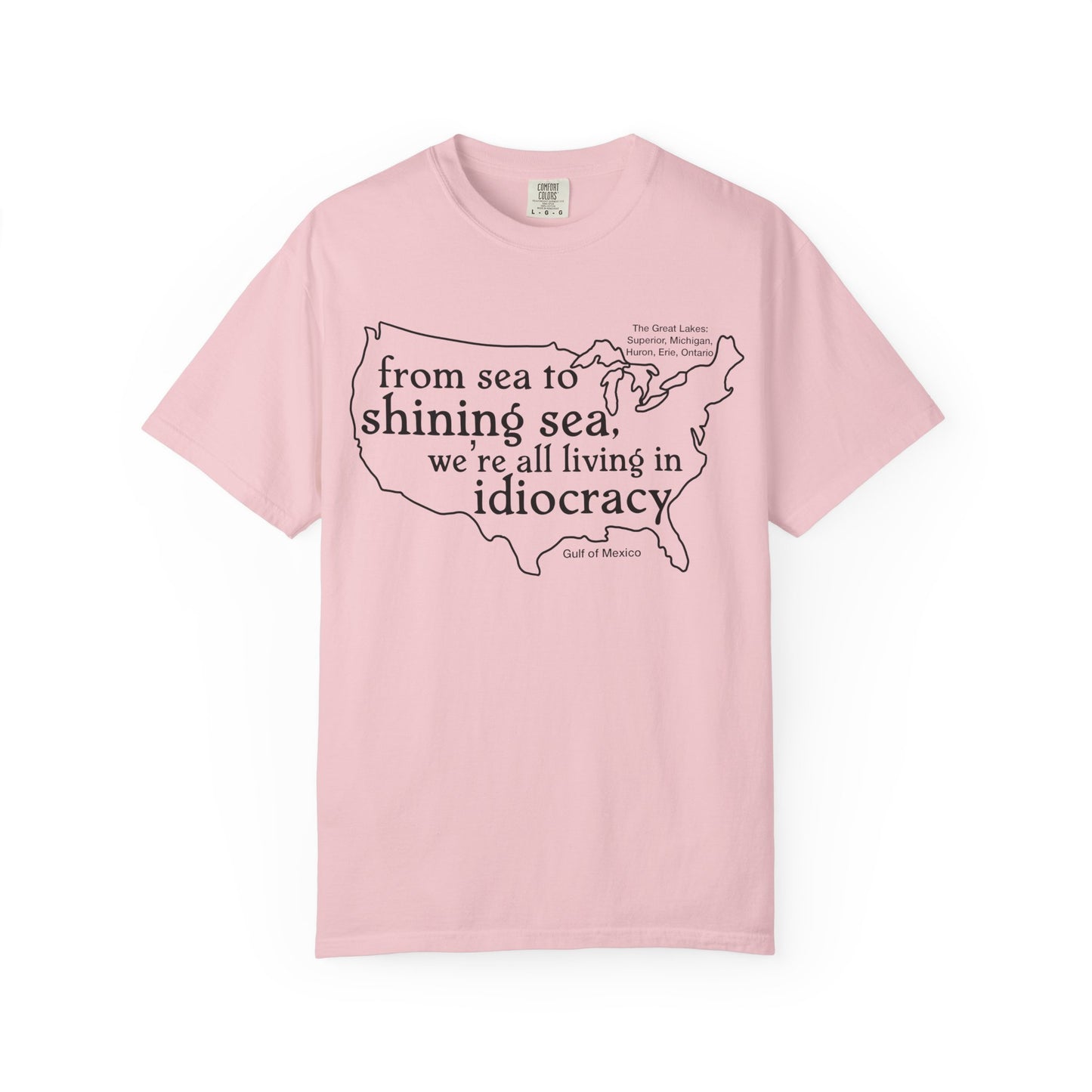 Idiocracy Map T-Shirt  'From sea to shining sea we are living in idiocracy' Minimal Political Tee Great Lakes Gulf of Mexico