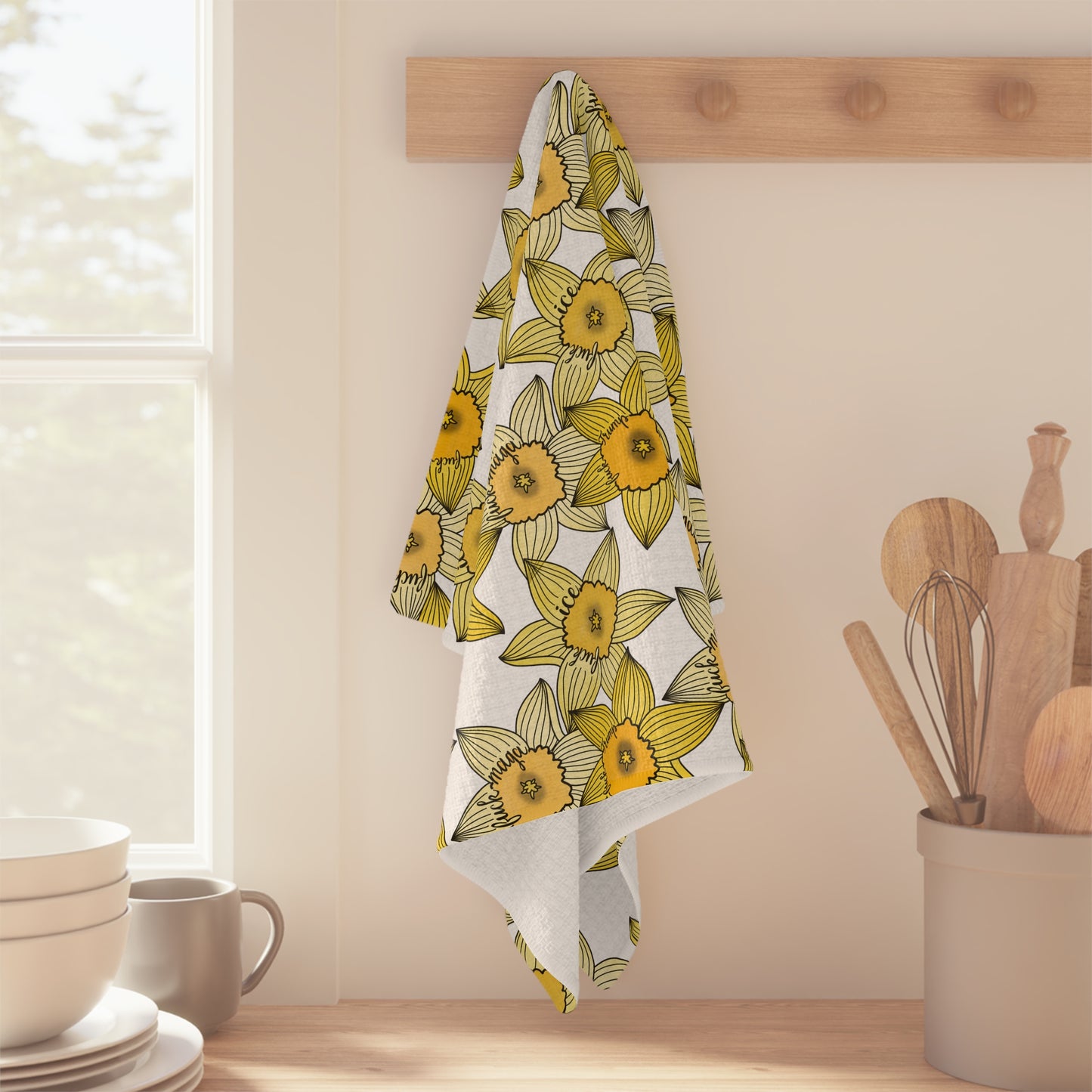Slightly Subtle Daffodil Pattern Microfiber Tea Towel | Yellow Spring Floral Kitchen FDT ice