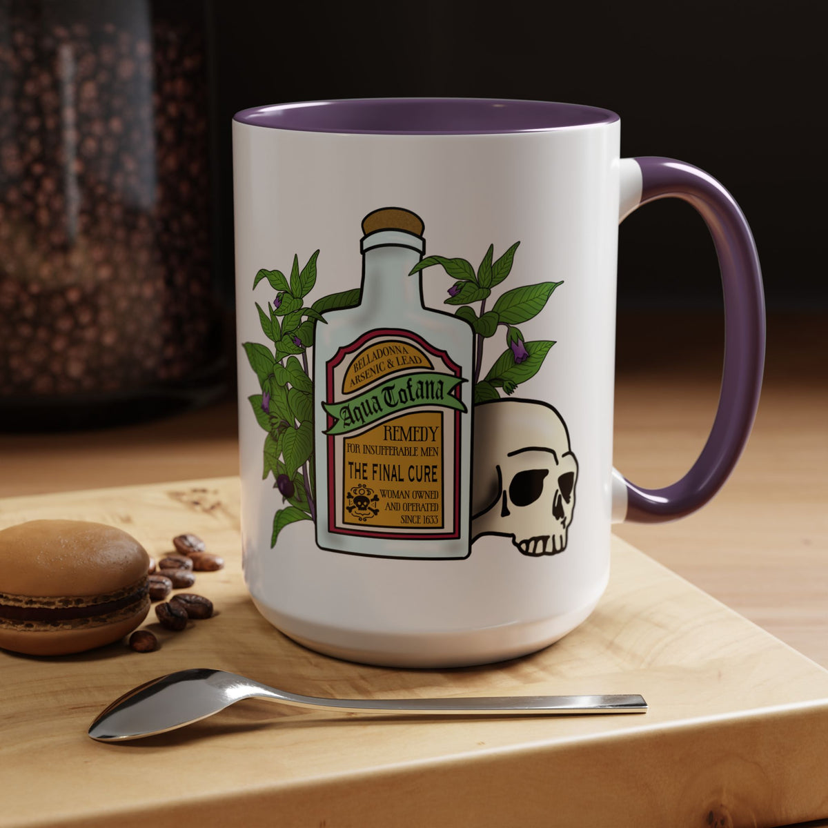Herbal Remedy Coffee Mug Aqua Tofana Potion Bottle, Skull & Botanical Gothic Accent Mug
