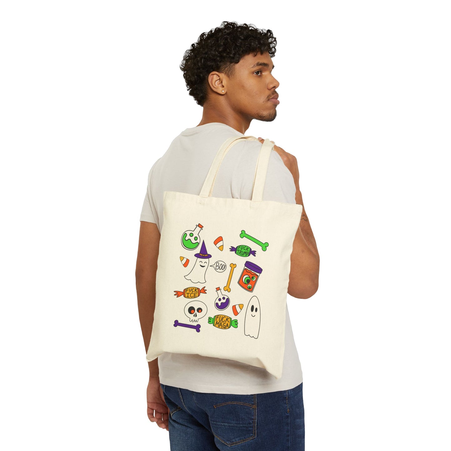Halloween Ghosts Candy Canvas Tote Bag Trick or Treat
