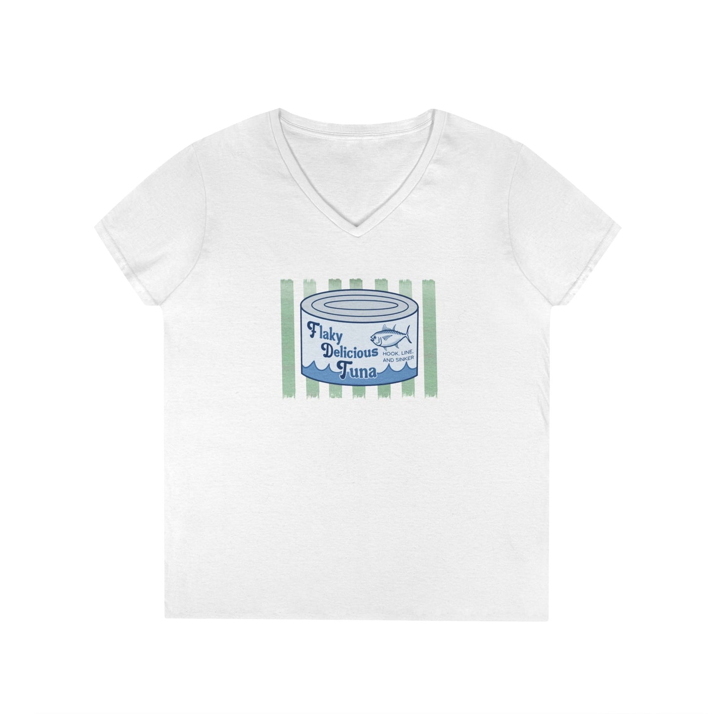 Flaky Delicious Tuna can graphic Tee | V-Neck T-Shirt FDT
